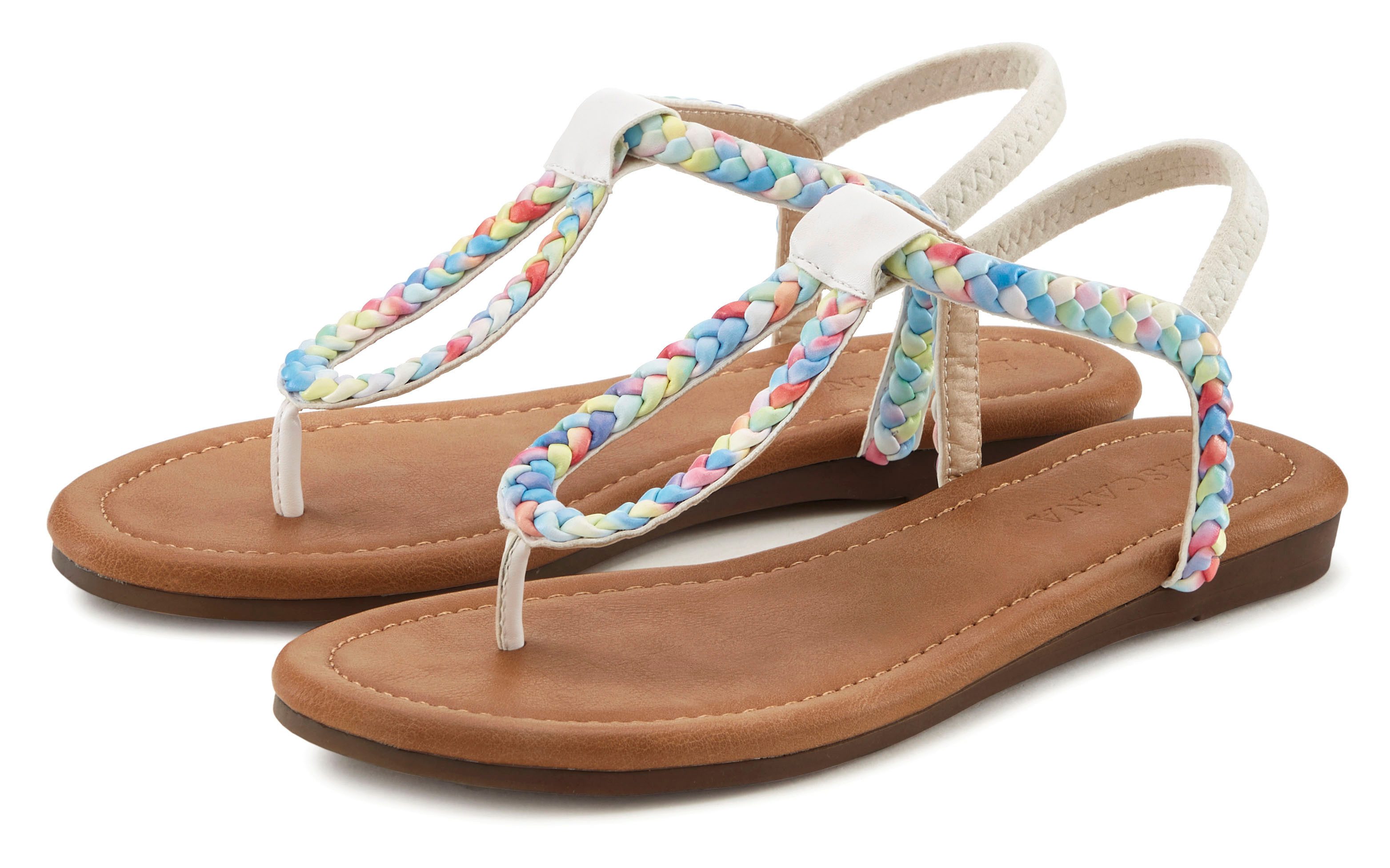 LASCANA Zehentrenner Sandale in bunter Flecht-Optik VEGAN günstig online kaufen