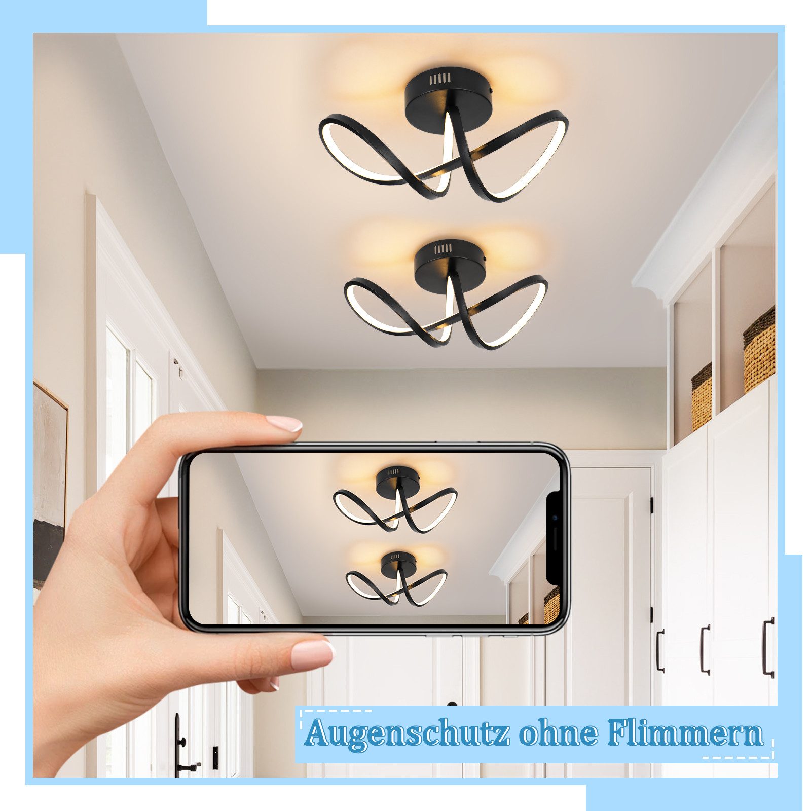 ZMH LED Deckenleuchte Wohnzimmer 3 Blatten verflochten 25/34/40CM Modern für Schlafzimmer, LED fest integriert, 12W, 1411lm, 3000K, warmweiß, 34×14,5×17cm, verf – Bild 5 von 5