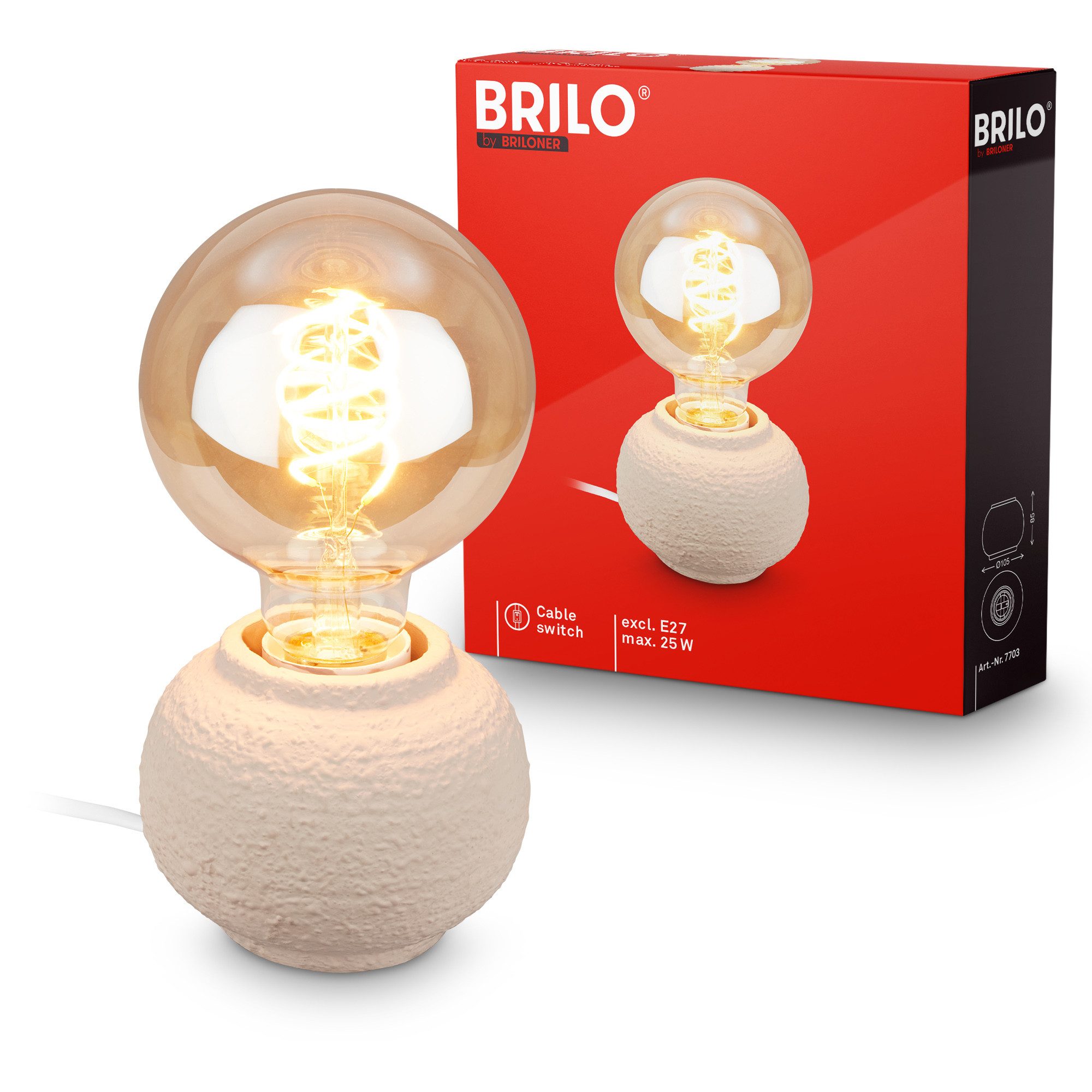 Briloner Leuchten LED Tischleuchte Tischlampe Keramik Kabelschalter für E27 Wohnzimmer Kommode Flur, ohne Leuchtmittel, Abhängig vom Leuchtmittel, 10x8 cm, Wohnzimmer, Schlafzimmer, Büro