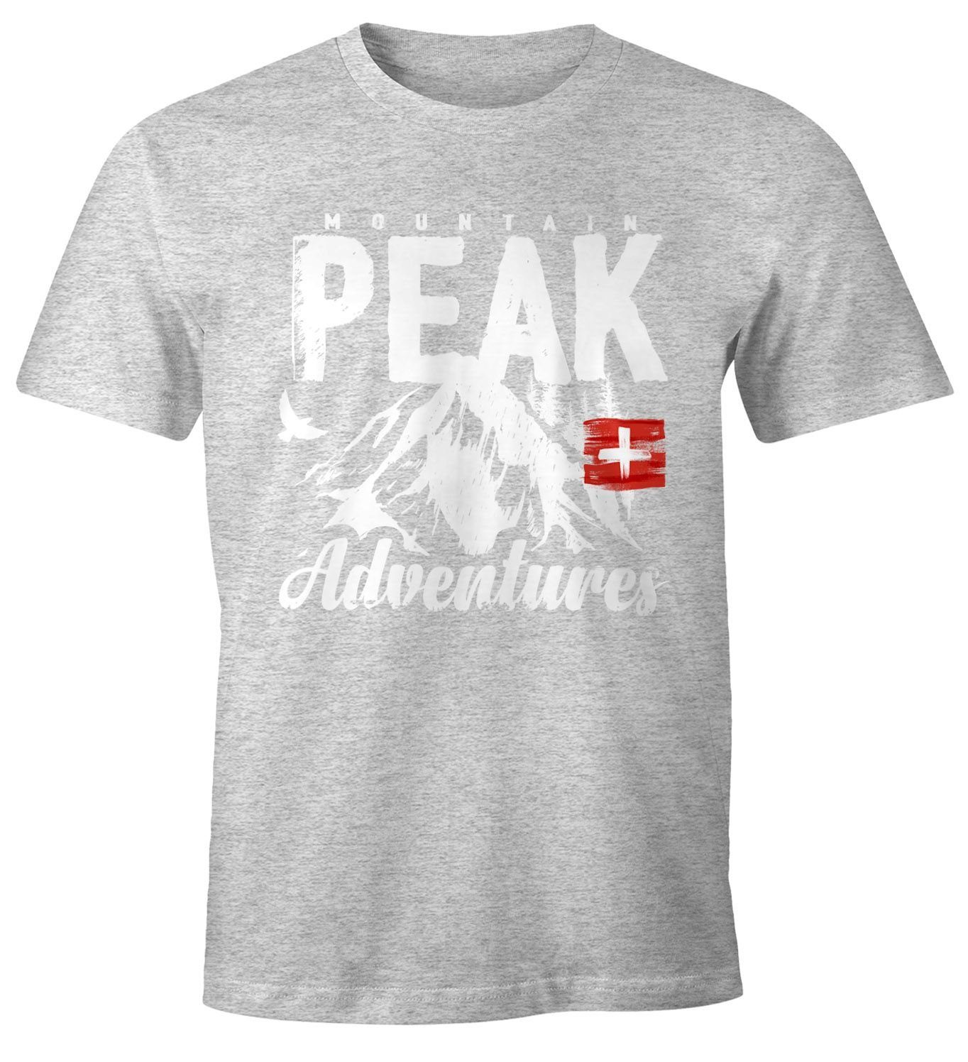 MoonWorks Print-Shirt Wander Herren T-Shirt Mountain Adventures Moonworks® mit Print grau