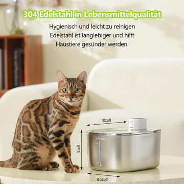 DOPWii Trinkbrunnen 4L Edelstahl Katzentränke, kabellose Ultra Silent Haustiertränke, für Hunde und Katzen mit Bewegungssensor und 2 Filtern