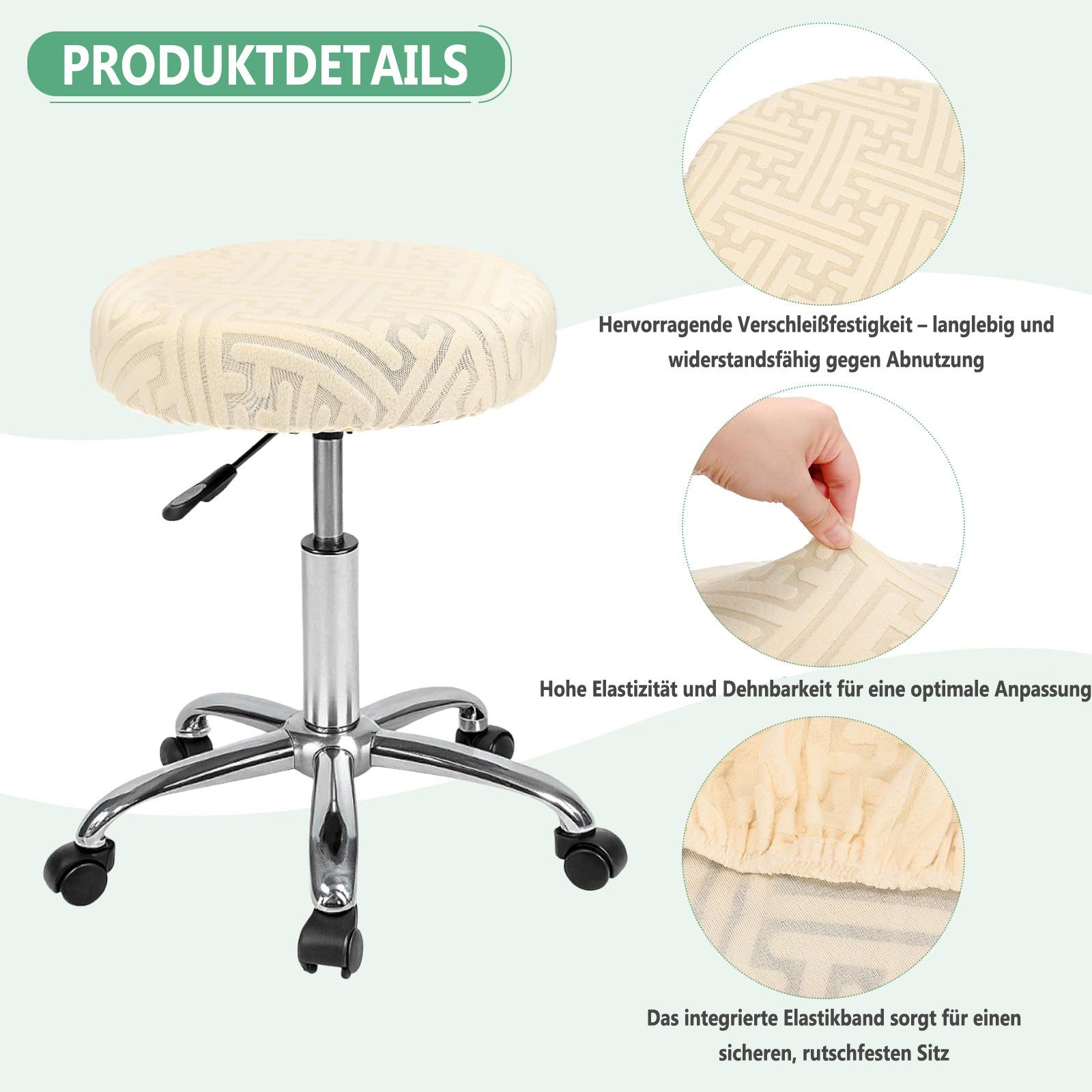 Agger Stuhlhusse Jacquard-elastischer runder Stuhlbezug, runder Barhockerbezug, mit Gummizug, geeignet für Küche, Bar, Buchladen und Garten