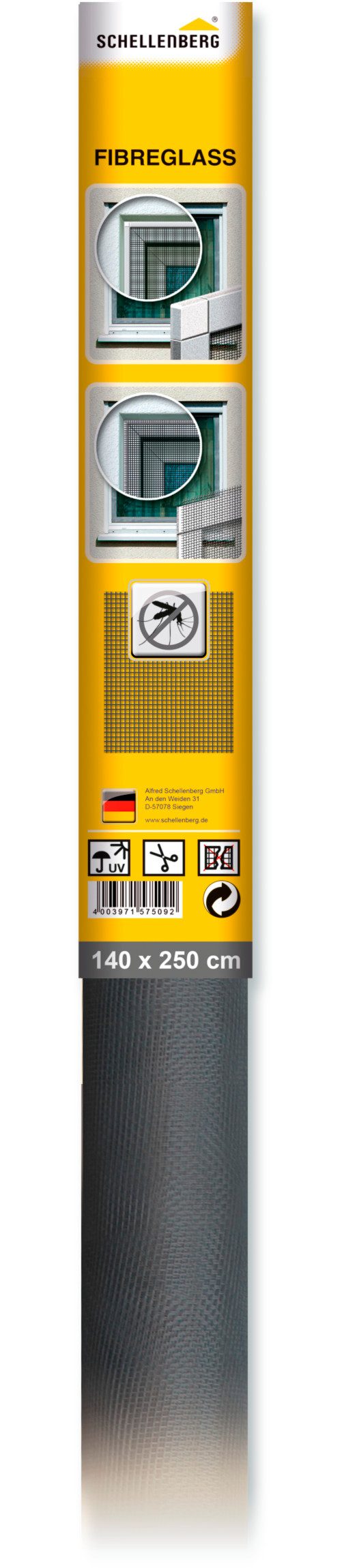 SCHELLENBERG Fliegengitter-Gewebe aus Fiberglas in anthrazit und weiß, (Packung, 1-St), Insektenschutz Rolle für Fenster und Tür, verschiedene Maße