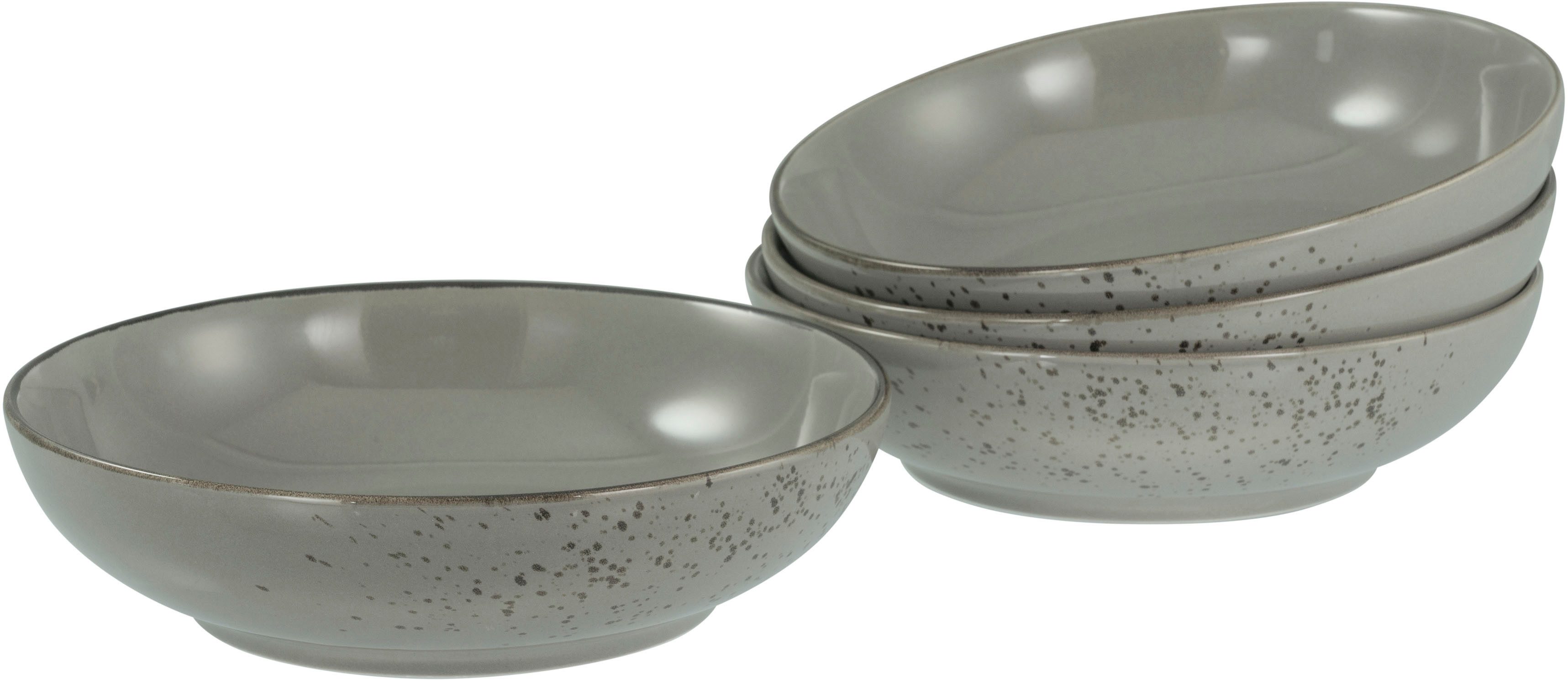 CreaTable Schale Nature Collection, Poke Bowl, Ø 22,5 cm, 4-tlg, Steinzeug, (Set, 4-tlg), Handwerklicher Look, Vintage, Höhe 6 cm