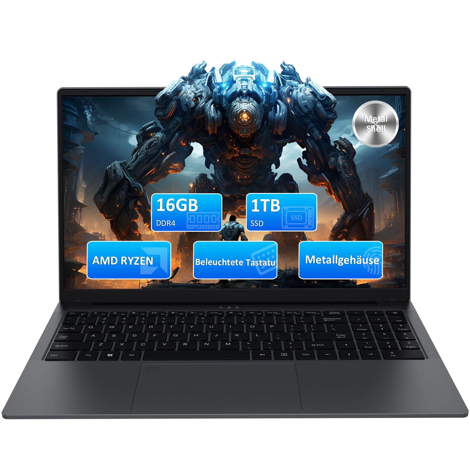 Molegar 16" FHD IPS Laptop, 16GB DDR4, 1TB SSD, Fingerabdruck, Windows 11 Notebook (40,64 cm/16 Zoll, AMD AMD Ryzen 7 4800H, AMD Ryzen 7 4800H, 1024 GB SSD, Radeon VEGA 8, Metallgehäuse, Hintergrundbeleuchtung)