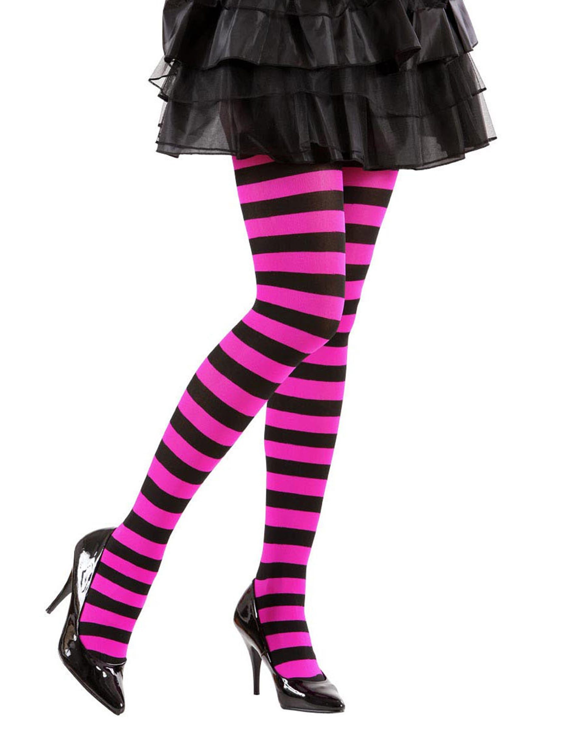 Widmann S.r.l. Kostüm Gestreifte Ringel-Strumpfhose schwarz-pink