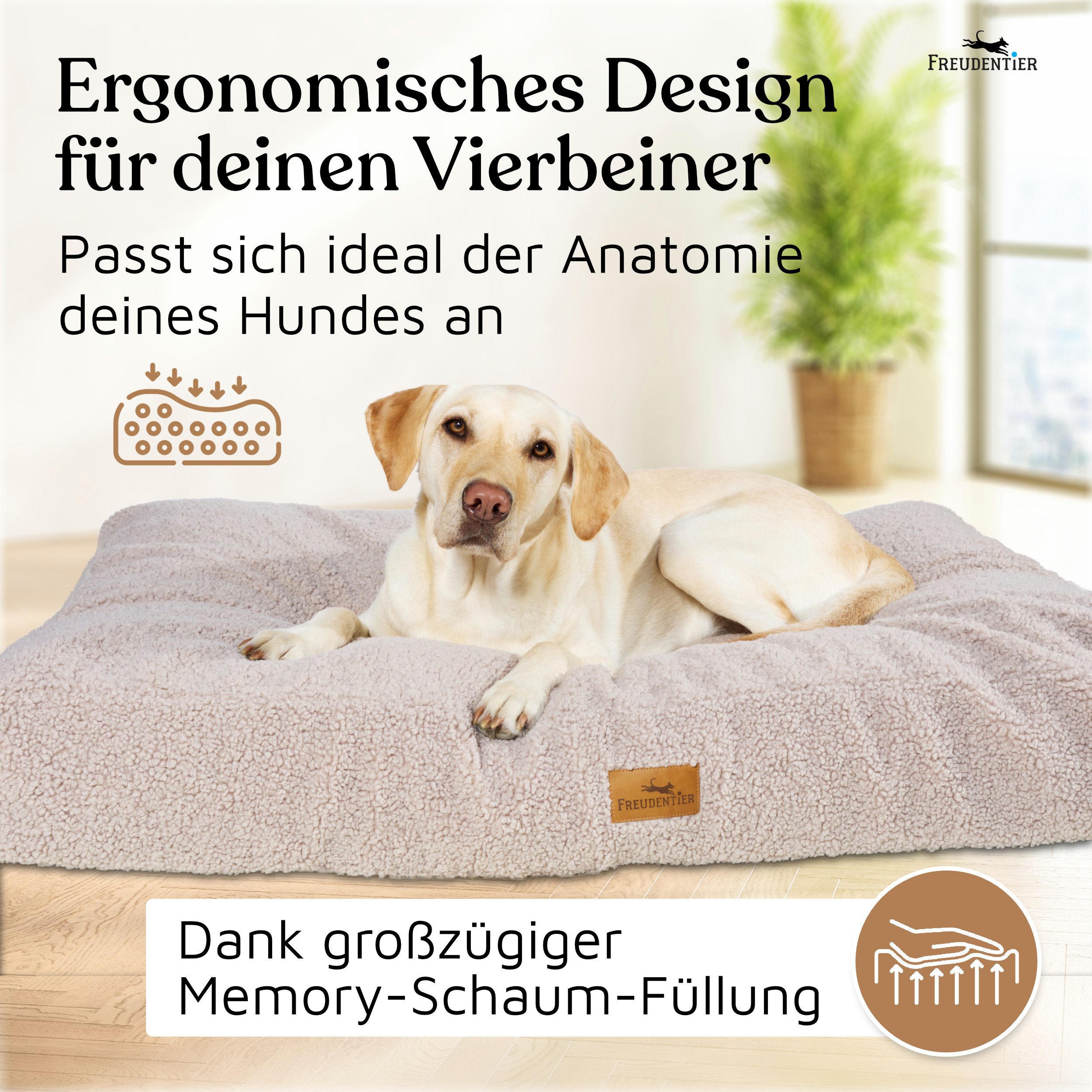 Freudentier Hundekorb Orthopädisches Hundekissen aus Teddy-Stoff, Kuschelbä günstig online kaufen