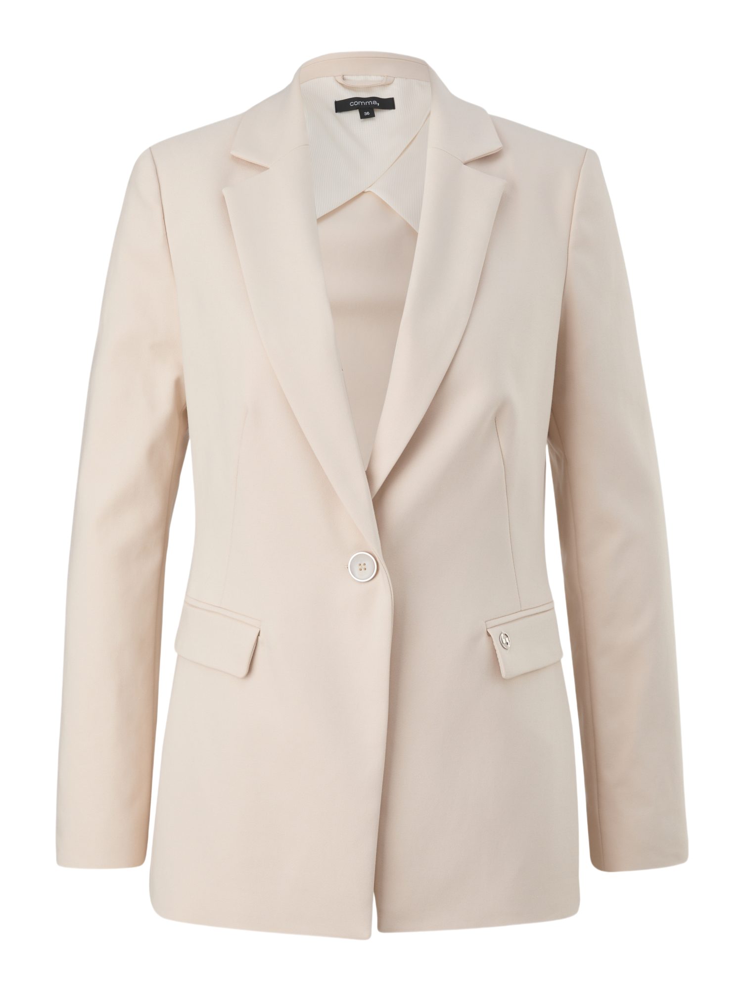 comma Jackenblazer natur,Business,Baumwolle,Unifarben,Reverskragen,Lang,Regular Fit