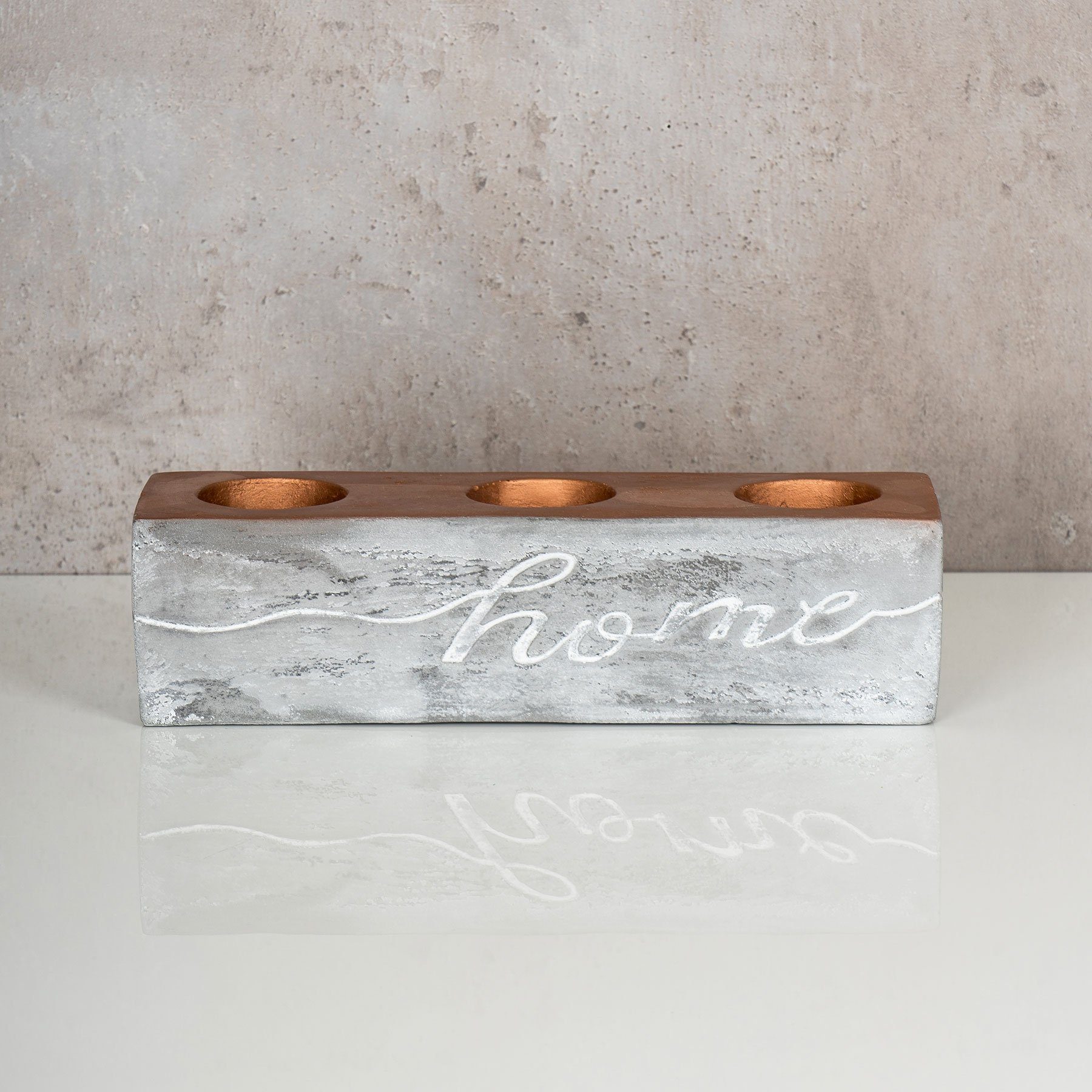 Levandeo® Teelichthalter, levandeo Teelichthalter Beton Kupfer Home 23x6cm günstig online kaufen