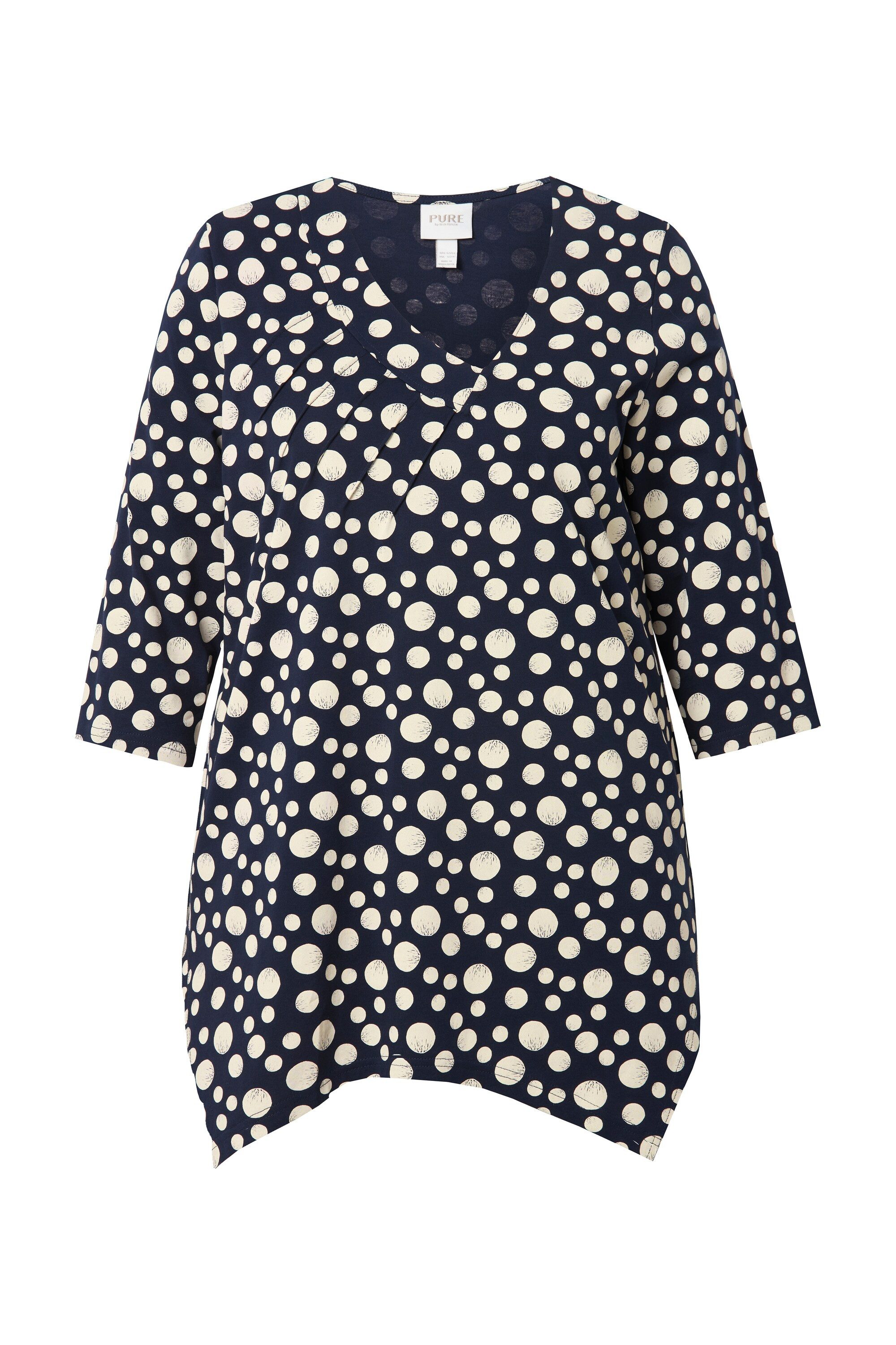 Ulla Popken Longshirt Shirt Zipfelsaum V-Ausschnitt 3/4-Arm Biobaumwolle günstig online kaufen