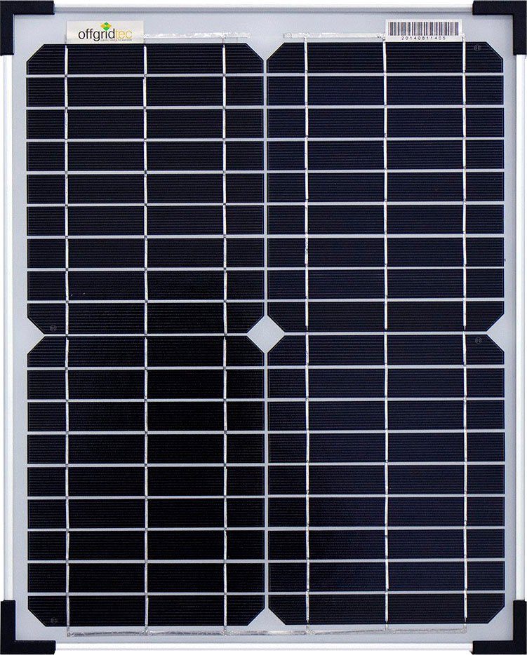 offgridtec Solarmodul 20W Mono Solarpanel 12V, 20 W, Monokristallin, extrem wiederstandsfähiges ESG-Glas