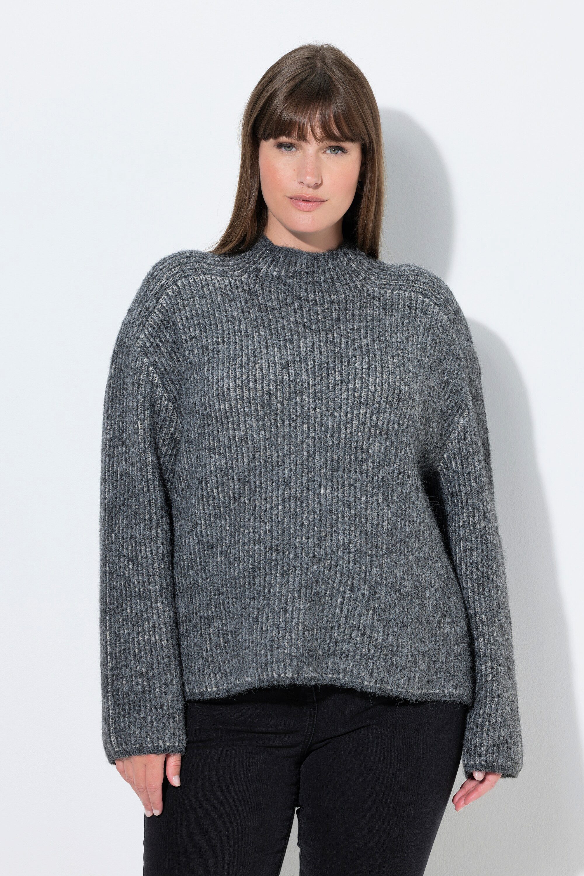 Ulla Popken Strickpullover Pullover Streifen Stehkragen Langarm günstig online kaufen