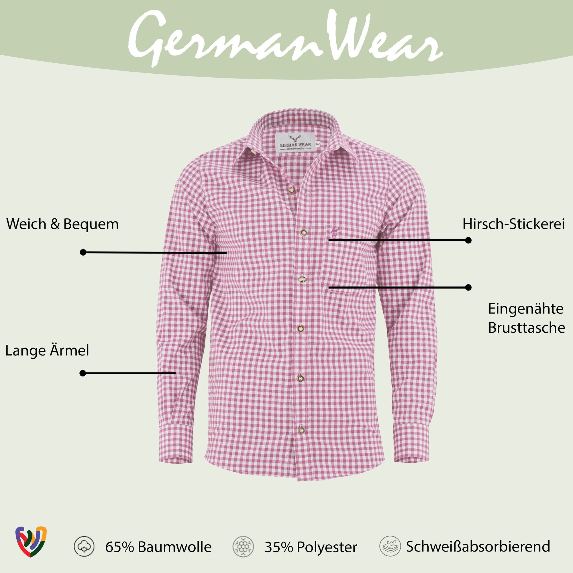 German Wear Trachtenhemd GW1206 Rosa Trachtenhemd ROSA/Karriert Karo Hemd