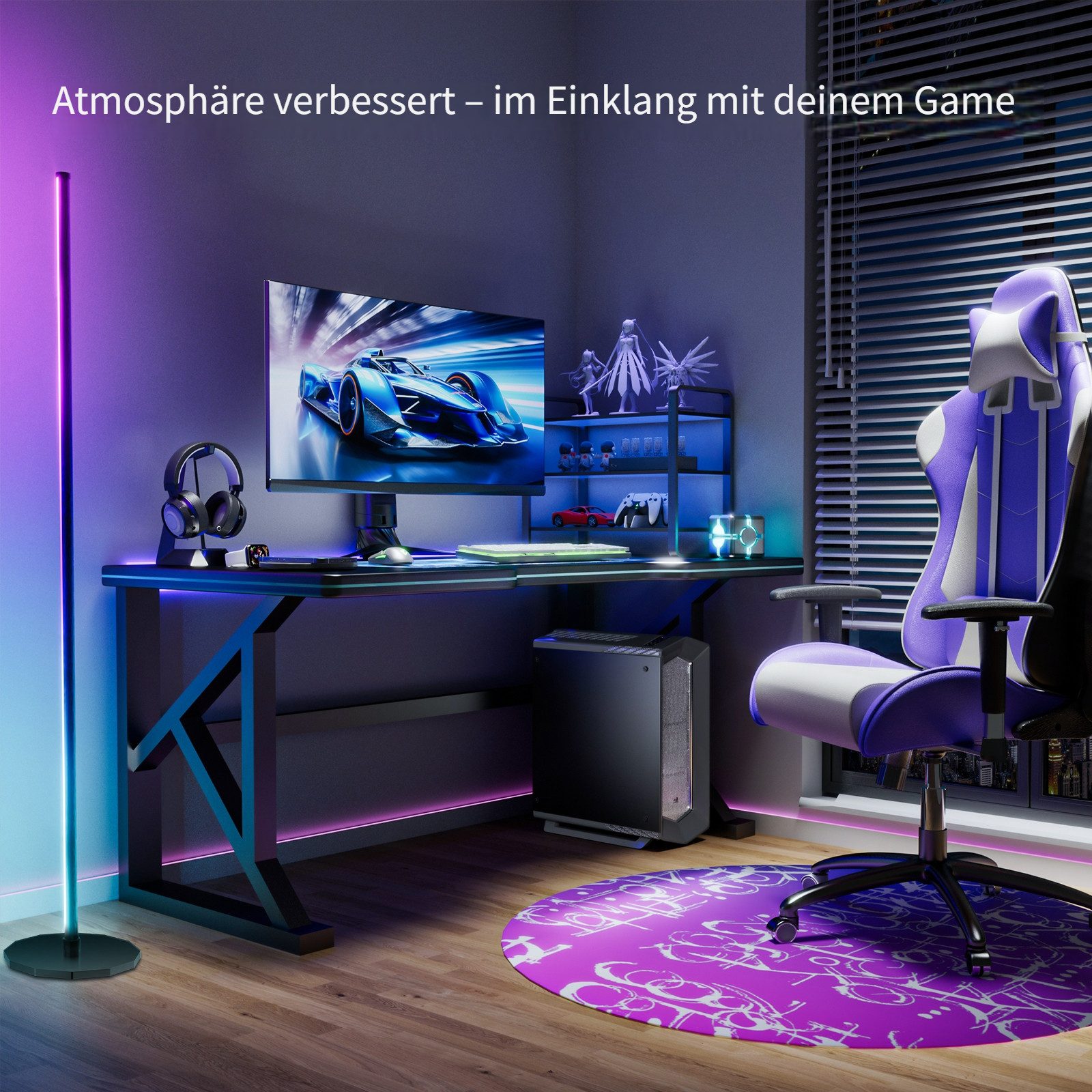Novostella LED Stehlampe RGB LED Stehlampe, App & RF Fernbedienung für Wohnzimmer Schlafzimmer, LED fest integriert, RGB Licht, Warmes Weiß, RF Fernbedienung