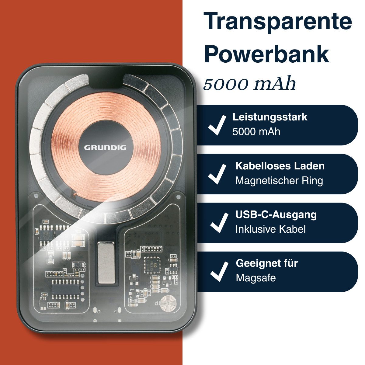 Grundig Grundig Drahtlos Power Bank Transparent 5000mAh Powerbank