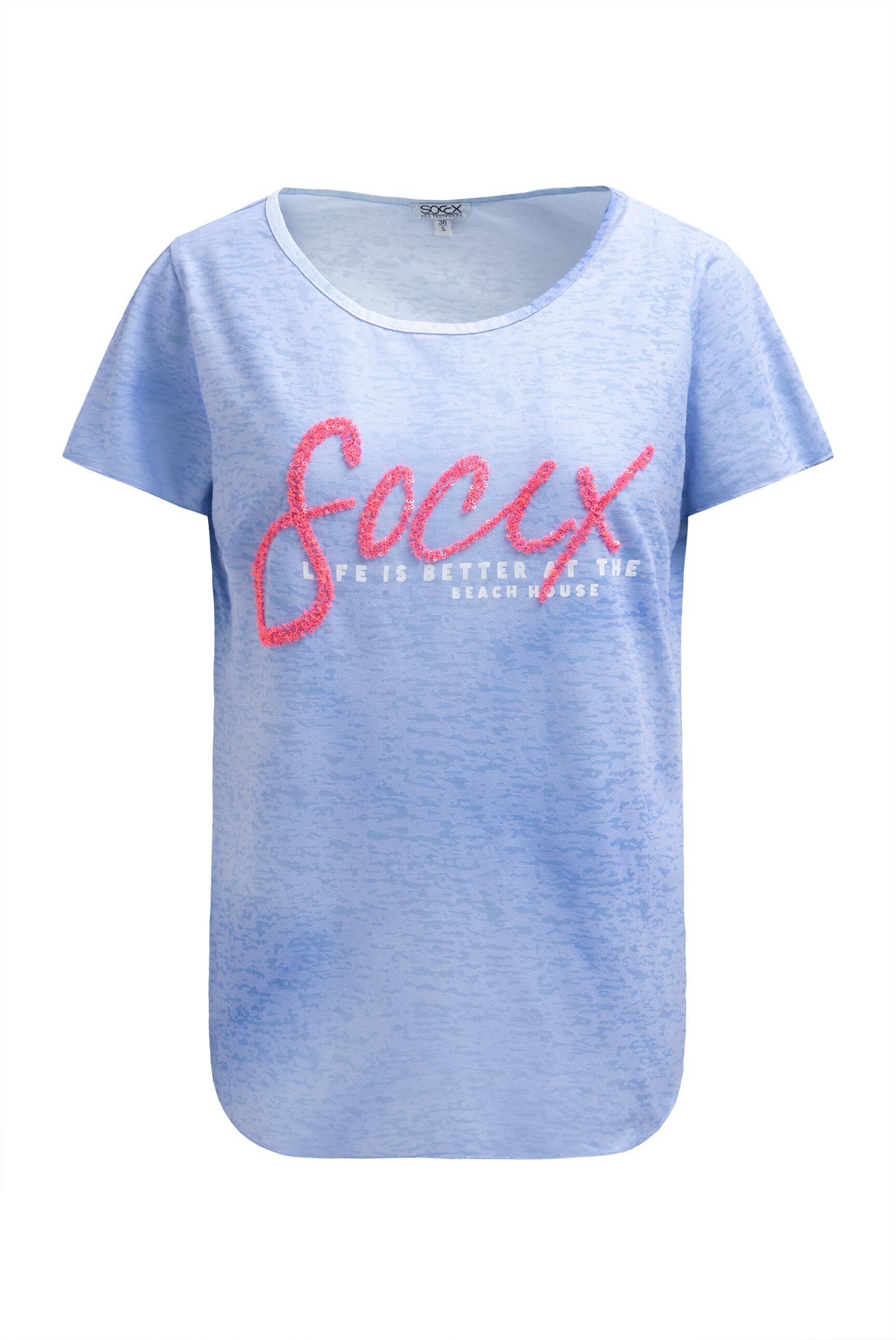 SOCCX Rundhalsshirt mit Ausbrenner-Effekten