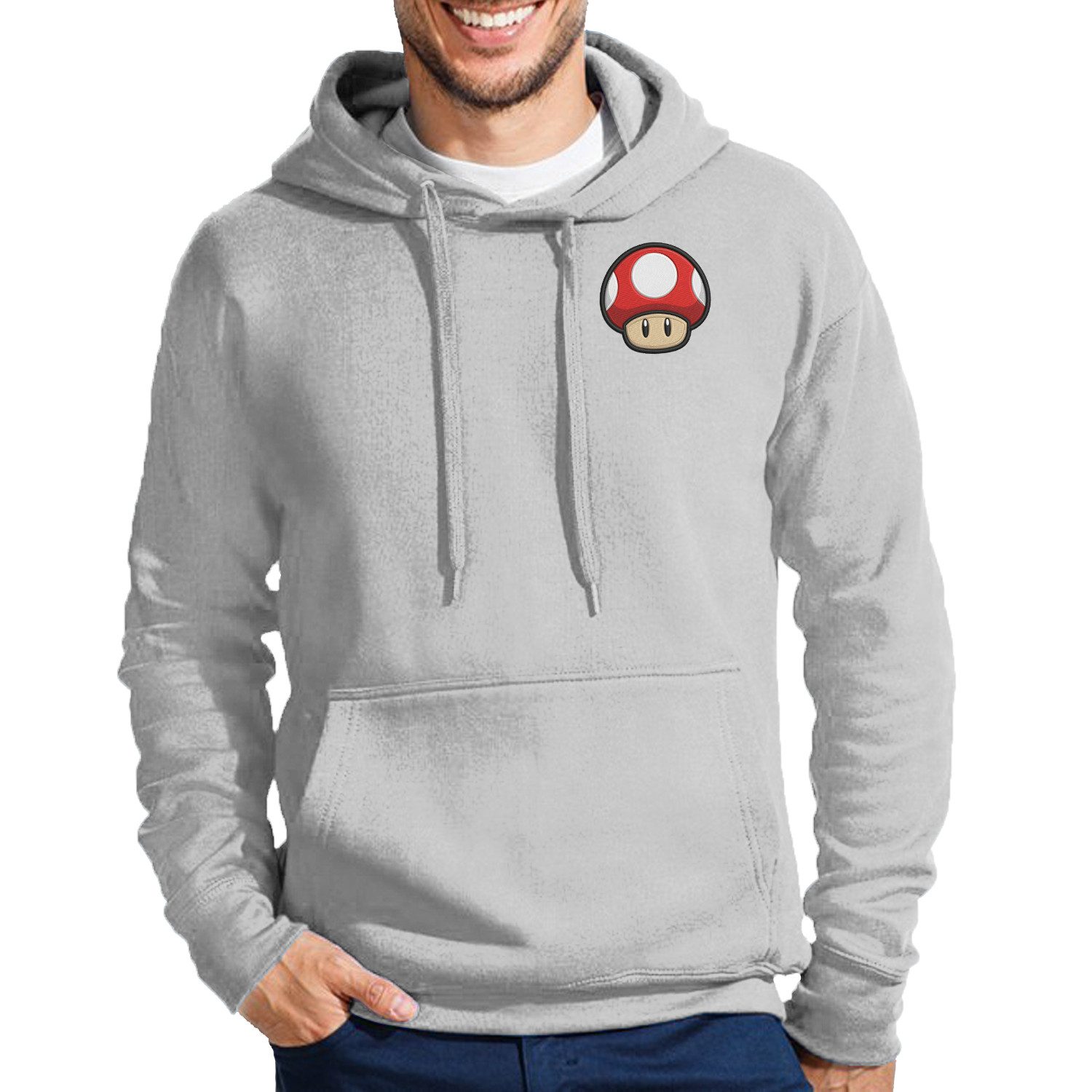 Blondie & Brownie Hoodie Pilu Level Up Stick Patch Mario Luigi Yoshi Toad Peach Kapuzenpullover (Einzelteil) Retro Gaming Pilz Level Up Stick-Hoodie