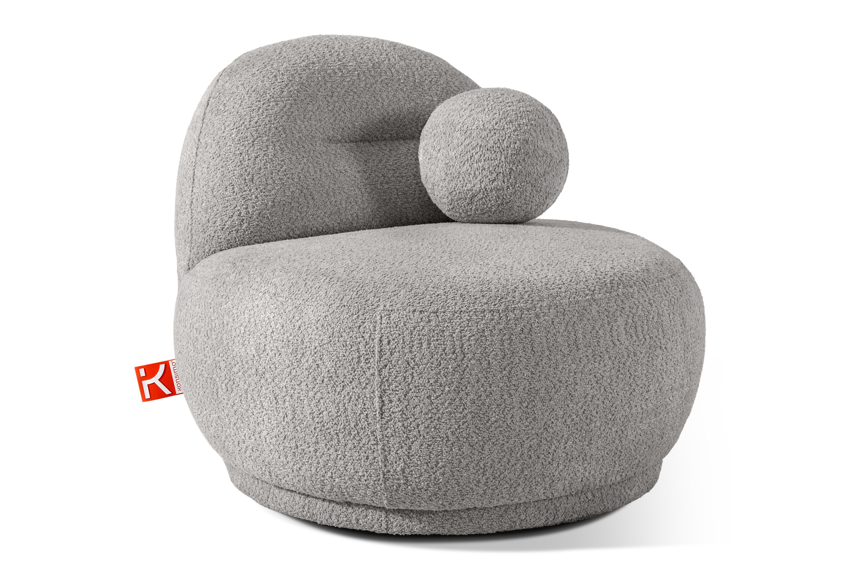 KONSIMO® Sessel MALVE Cocktailsessel mit Bouclé-Stoff, hergestellt in der EU, Loungesessel, Dekokissen, Chenille-Stoff, Organische Form