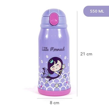MILK&MOO Trinkflasche MILK&MOO Stahl-Kindertrinkflasche mit Tasche Meerjungfrau 550 ml