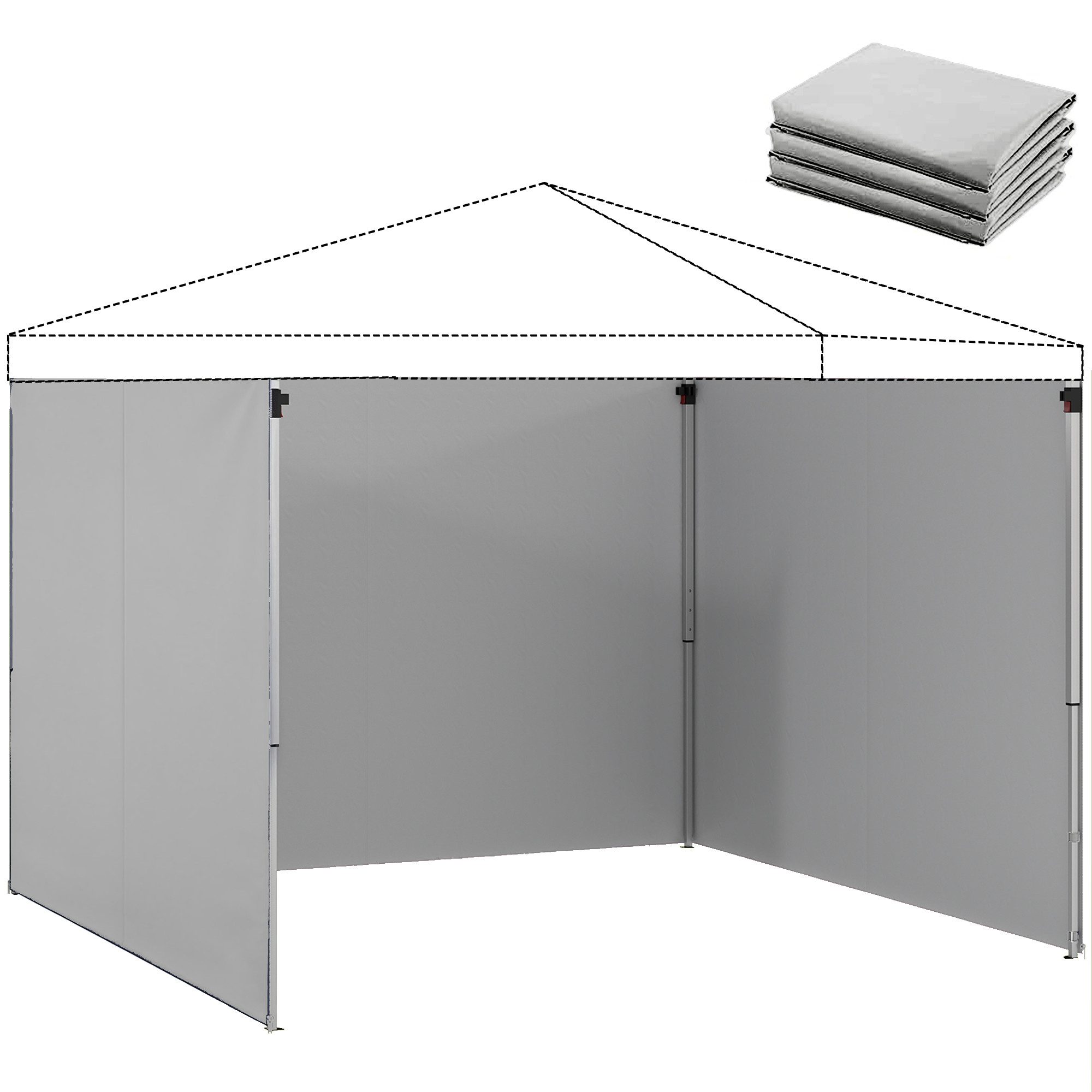 Outsunny Pavillonseitenteil Sichtschutz und Windschutz für Partyzelt, Hellgrau, 300x1 cm, für Faltpavillon in 300x300 cm) mit Reißverschluss, [3-St. Seitenteile, 210D Oxford-Gewebe, UV50+
