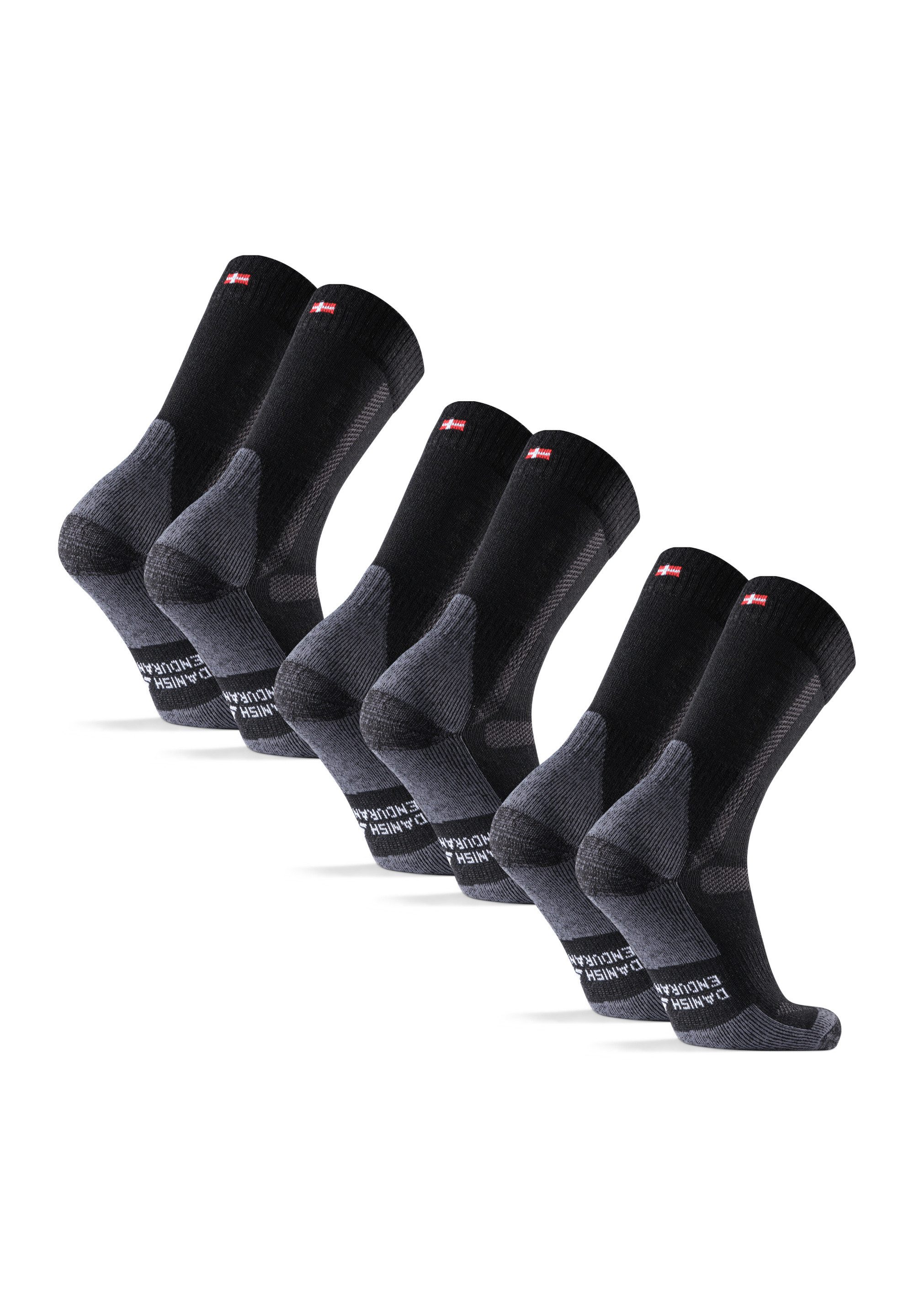 DANISH ENDURANCE Basicsocken Classic Hiking Crew (3-Paar) Anti Blasen Socken zum Wandern, für Herren, Damen & Kinder