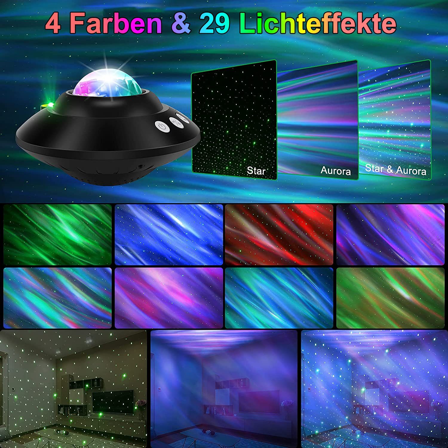 Sternenprojektor Nachtlicht Galaxy Projektor Lampe Bluetooth Lautsprecher  Stern Aurora Timing 3 in 1 für Gaming Room, Schlafzimmer, Decke, Home Decor  Ambiente Party Licht Weihnachten Geschenk : : Lighting