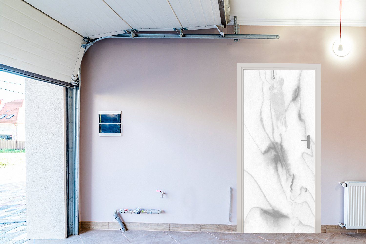 Grau - Weiß Fototapete Matt, MuchoWow 75x205 cm (1 Marmoroptik, bedruckt, - Türaufkleber, - Marmor St), für Türtapete Tür, - Abstrakt