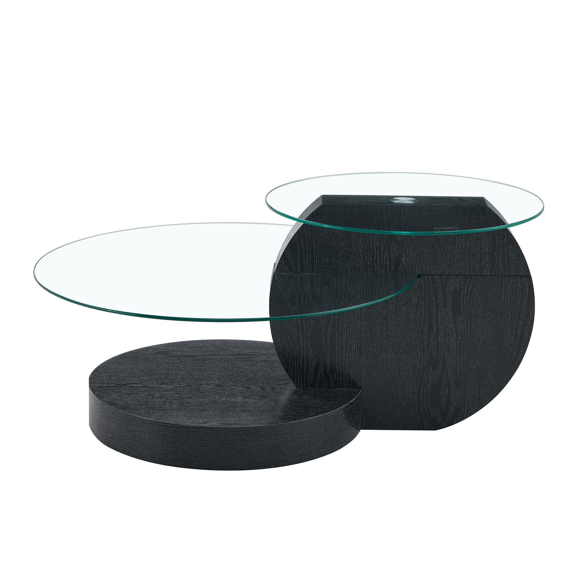gopop Couchtisch 2er Set, Rundes Glas-Beistelltisch Wohnzimmertisch mit Stauraum, 6 mm Hartglasplatten, MDF-Basis, 90x70 cm