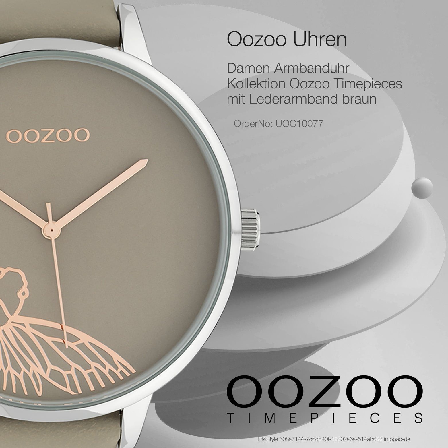 OOZOO Quarzuhr Oozoo Damen Armbanduhr Damenuhr extra 48mm) beige, Fashion-Style rund, (ca. Lederarmband, groß