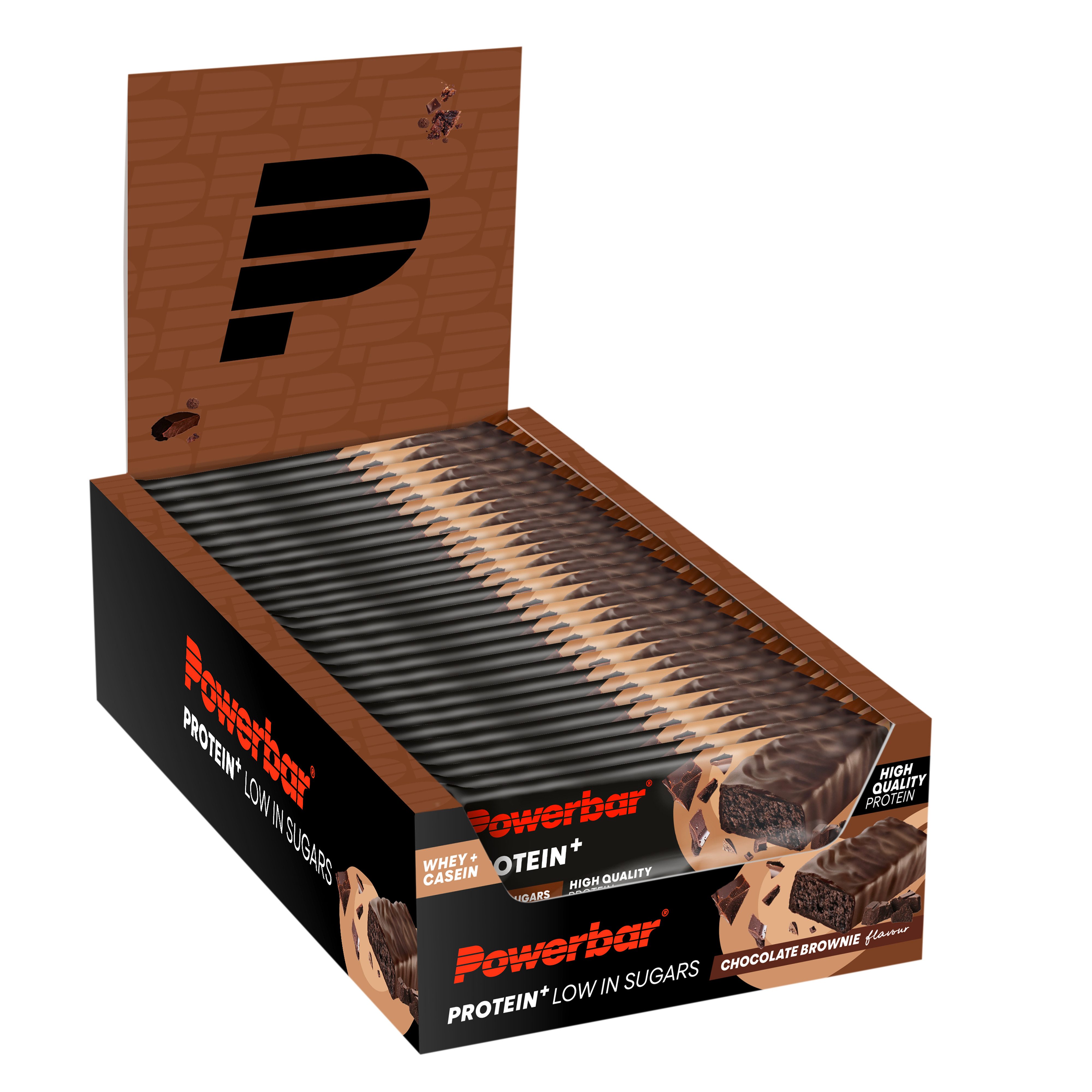 PowerBar Protein Plus Low Sugar Chocolate-Brownie 30x35g Fitnessriegel Riegel, 30 er Display à 30 St., 1050 g, Hochwertiges Eiweiß, bis zu 11 Gramm