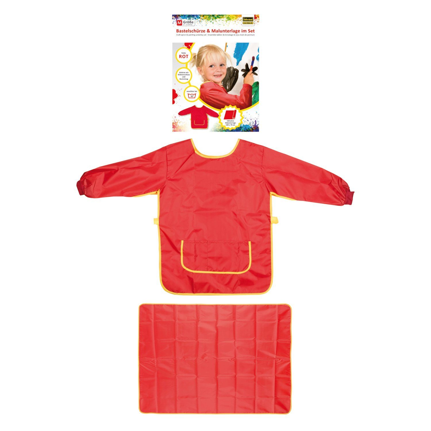 Idena Malschürze Idena 60002 - Bastelschürze für Kinder von 7 bis 8 Jahren mit langen, (Set, Bastelschürze und Malunterlage)