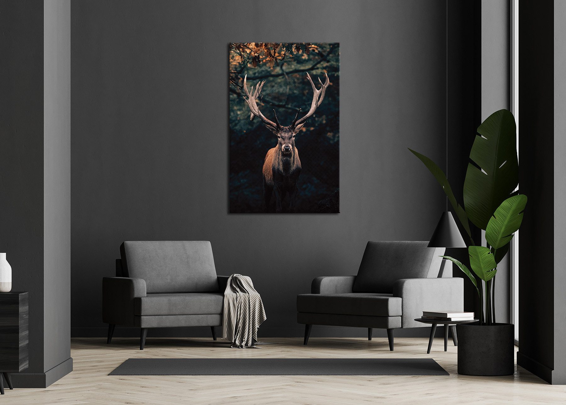 Bönninghoff Leinwandbild Wandbild HIRSCH IM WALD 78x118 cm – Leinwandbild Keilrahmen Deko, Hirsch (1 St), auf Keilrahmen gespannt – Bild 4 von 5