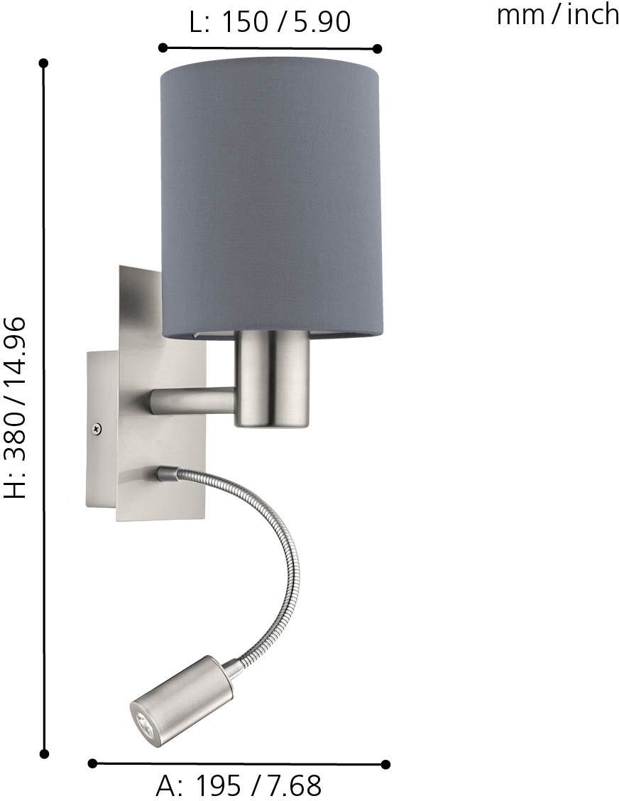 EGLO Wandleuchte PASTERI, Ein-/Ausschalter, Lesearm, LED fest integriert, ohne Leuchtmittel, Warmweiß, Wandlampe, Spot, Metall und Textil, E27
