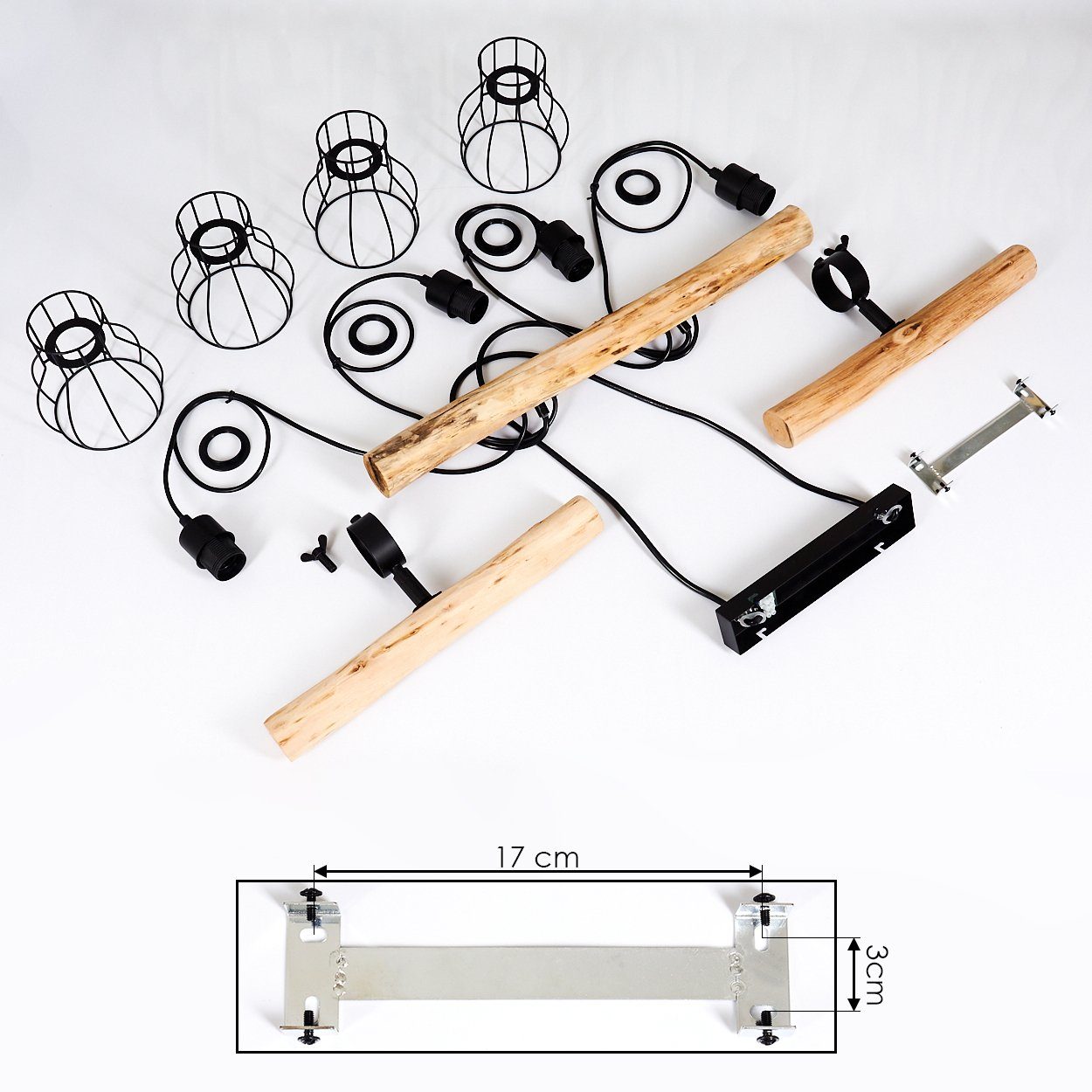 hofstein Hängeleuchte »Aprica« Vintage Hängelampe aus Metall in schwarz und Holz, ohne Leuchtmittel, E27, Leuchtenköpfe sind einstellbar