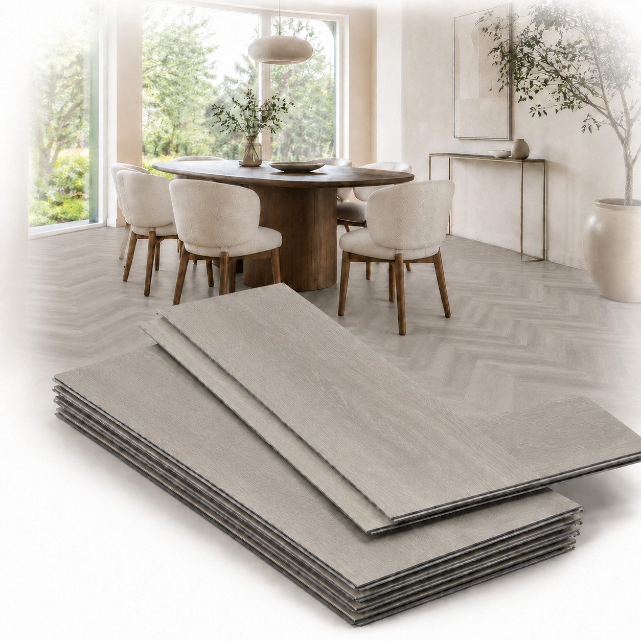 IKHEMalarka Vinylboden Fischgrät Herringbone Collection – 1,752 m² – 5,5 mm – NK 42, Integrierte Trittschalldämmung, Premium Boden mit Elegante Fischgrätoptik
