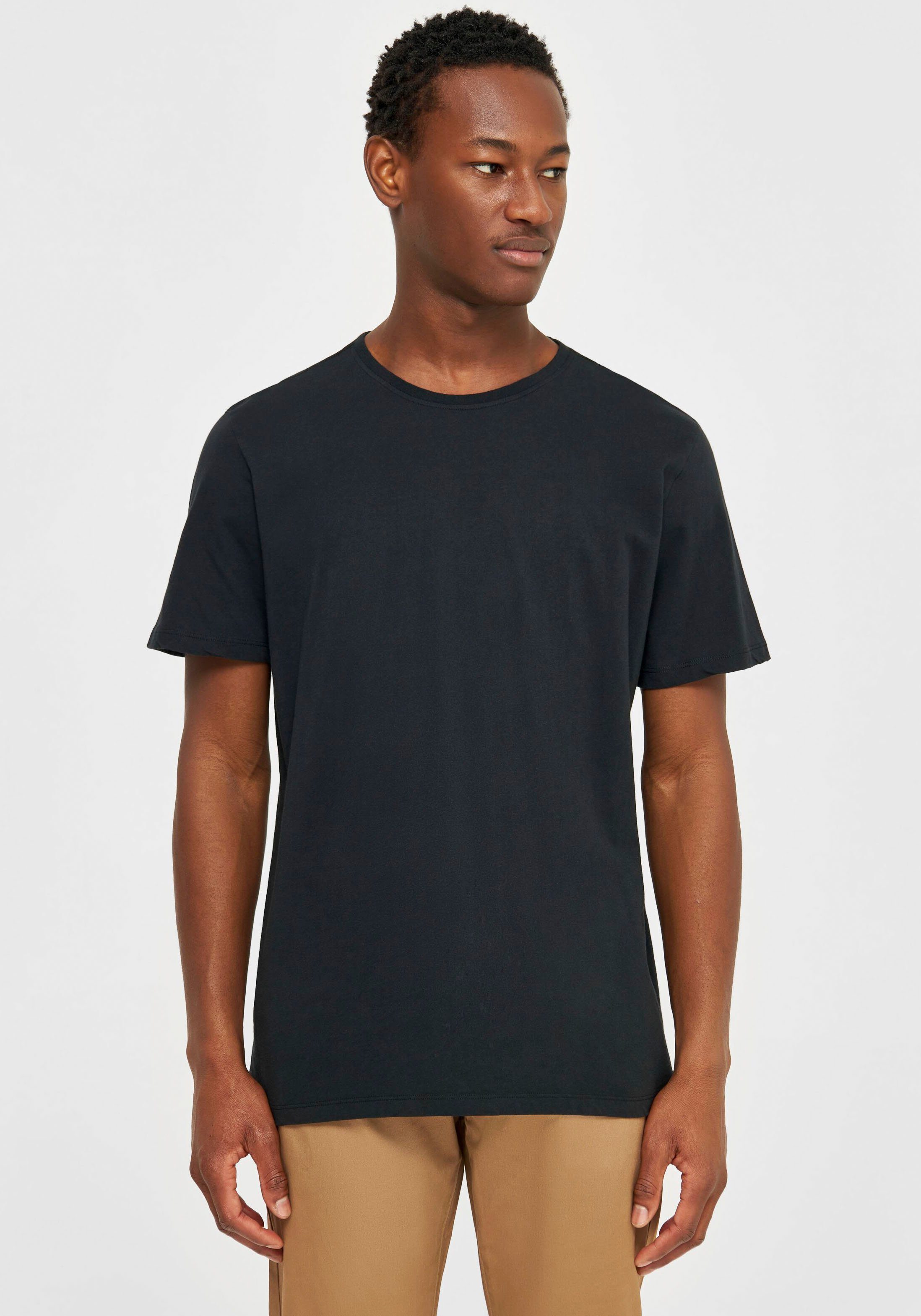 KnowledgeCotton Apparel T-Shirt Basic Shirt in gerader Passform Black Jet
