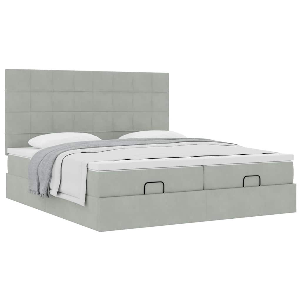 Bett Ottoman-Bett mit Matratzen Hellgrau 200x200 cm Samt