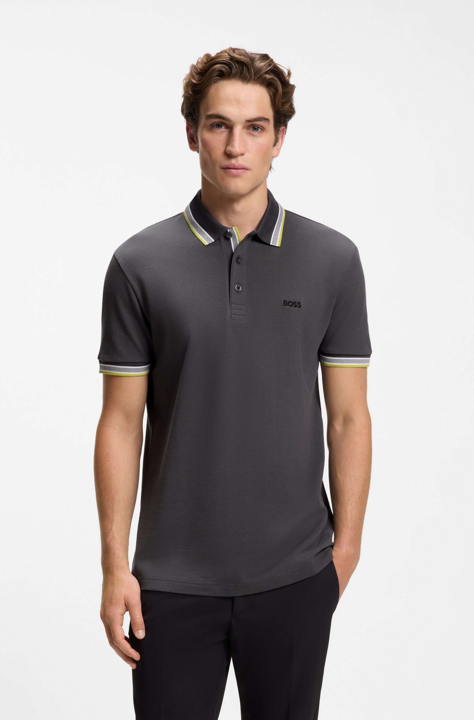 BOSS GREEN Poloshirt Paddy Regular Fit atmungsaktive Piqué-Webstruktur, Flachstrickkragen, gerader Schnitt