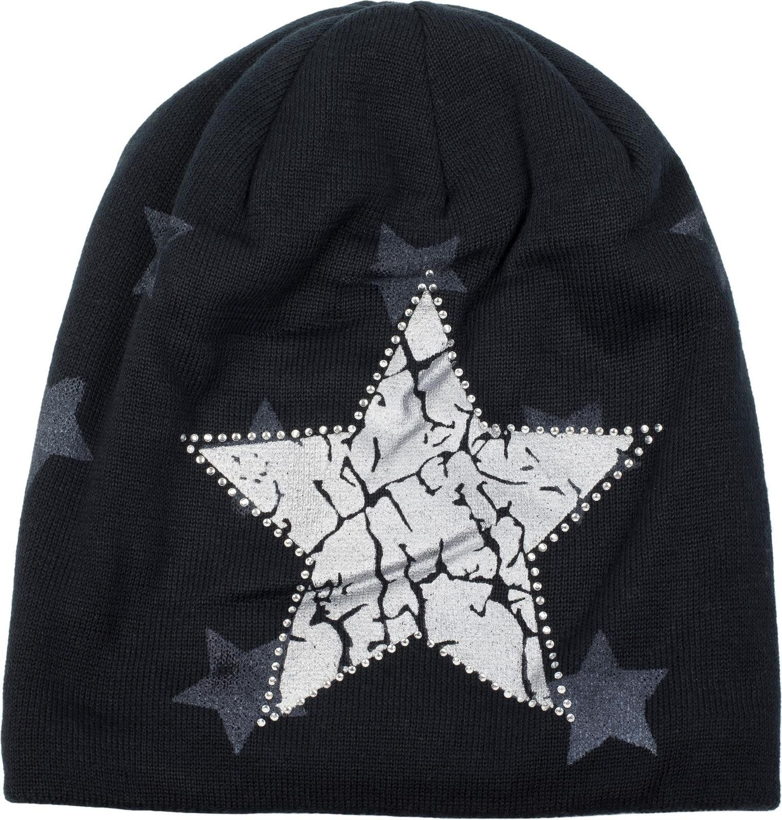 Feinstrick / (1-St) Strass Strickmütze styleBREAKER Midnight-Blue Sternen mit und Dunkelblau Beanie