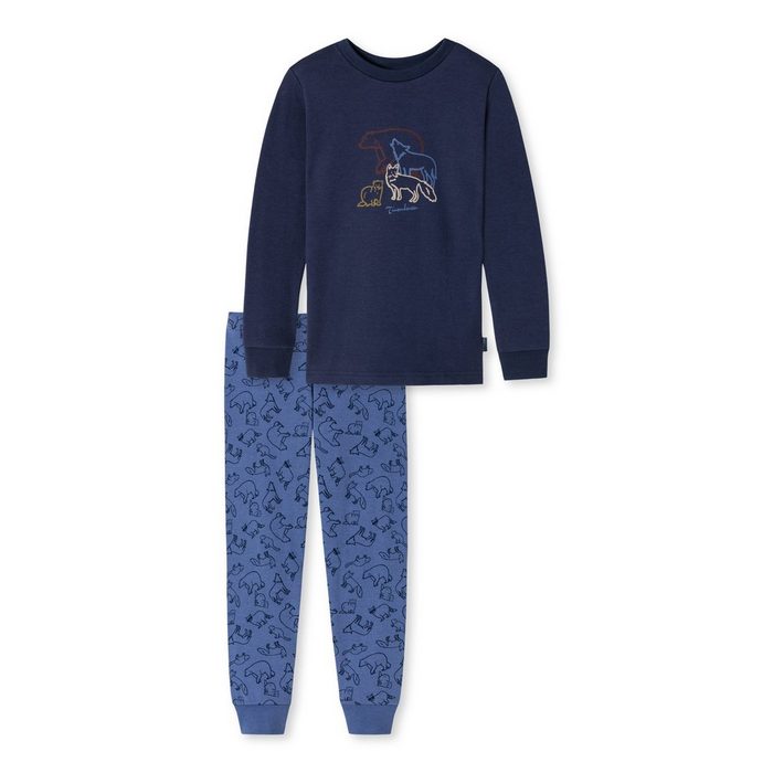 Schiesser Pyjama Natural Love Organic Cotton (Set 2 tlg) Schlafanzug Langarm - Baumwolle - Oberteil mit Wildtier-Motiv
