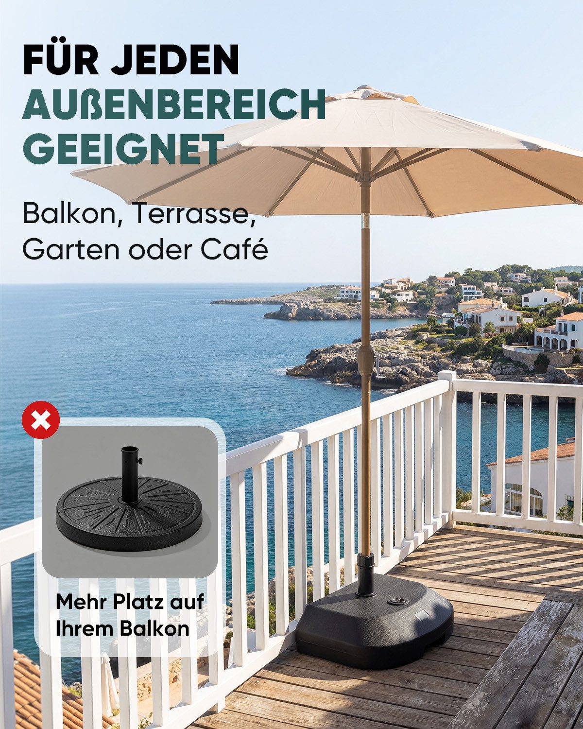 Sekey Kunststoffschirmständer Halbrunder Sonnenschirmständer 38mm, befüllbar mit 24 bis 32 kg