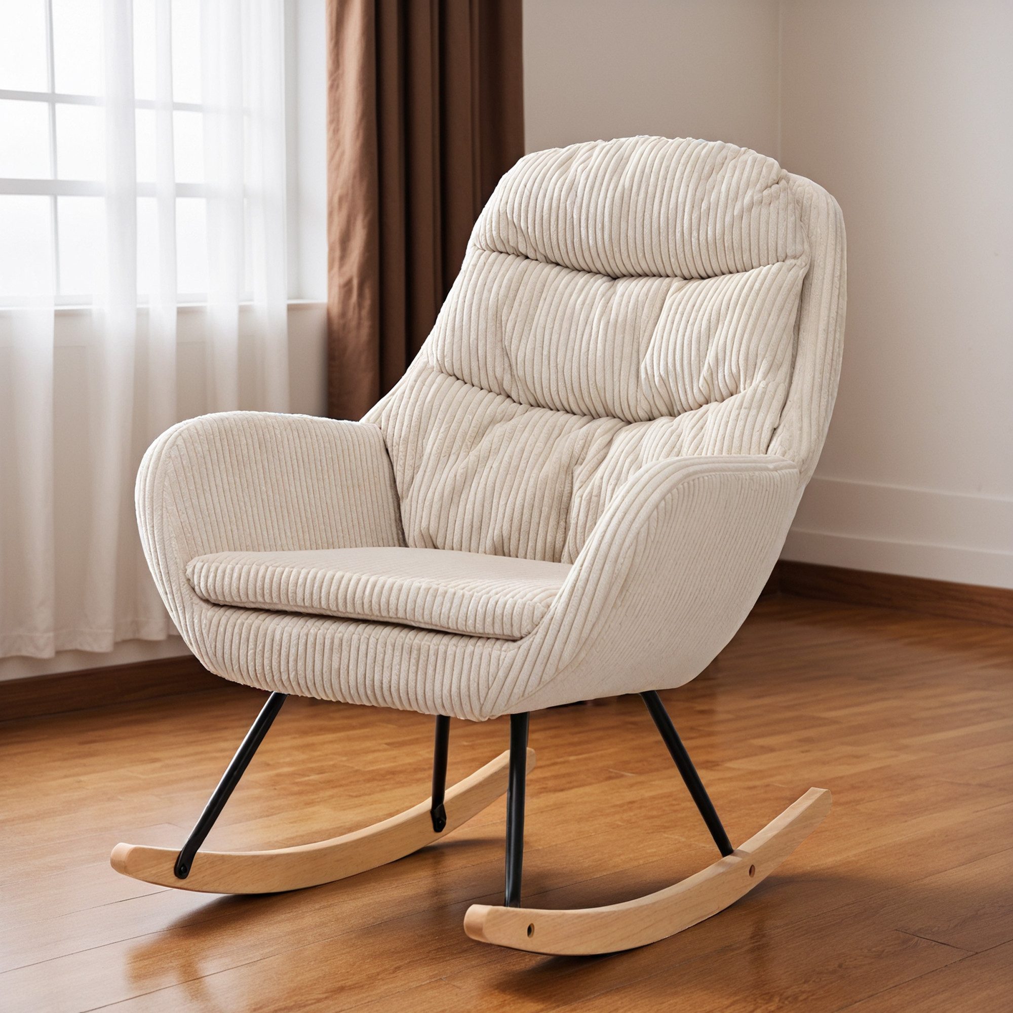 MODFU Schaukelstuhl im Bauhaus-Stil, mit Metallrahmen und Holzelementen (Wohnzimmersessel, Relaxsessel, Lehnstuhl, 1 St), ergonomischer Komfort, breitem Sitzpflegeleicht, einfach zu montieren