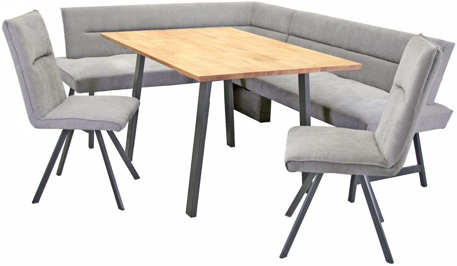 OTTO home Eckbankgruppe Sava, (Set, 4-tlg), Eckbank mit Wellenfederung im Sitz, Tisch Massiv Eiche