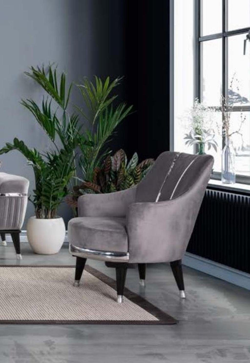 JVmoebel Sessel, Sessel Wohnzimmer Möbel Textil Sitzer Einsitzer Stoff Farbe Grau