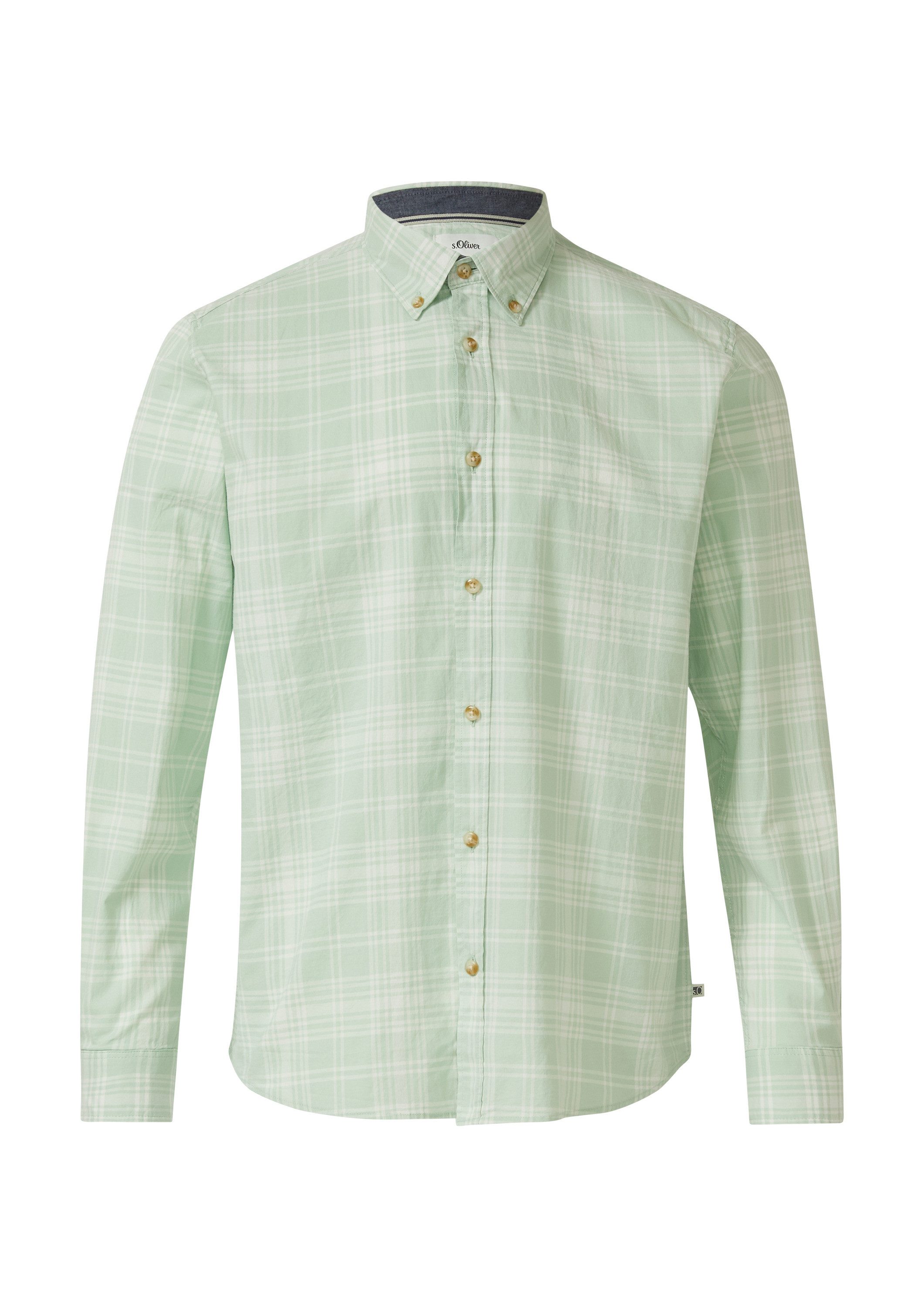 s.Oliver Langarmhemd Hemd Regular Fit: Kariertes Baumwollhemd mit Button-Down-Kragen