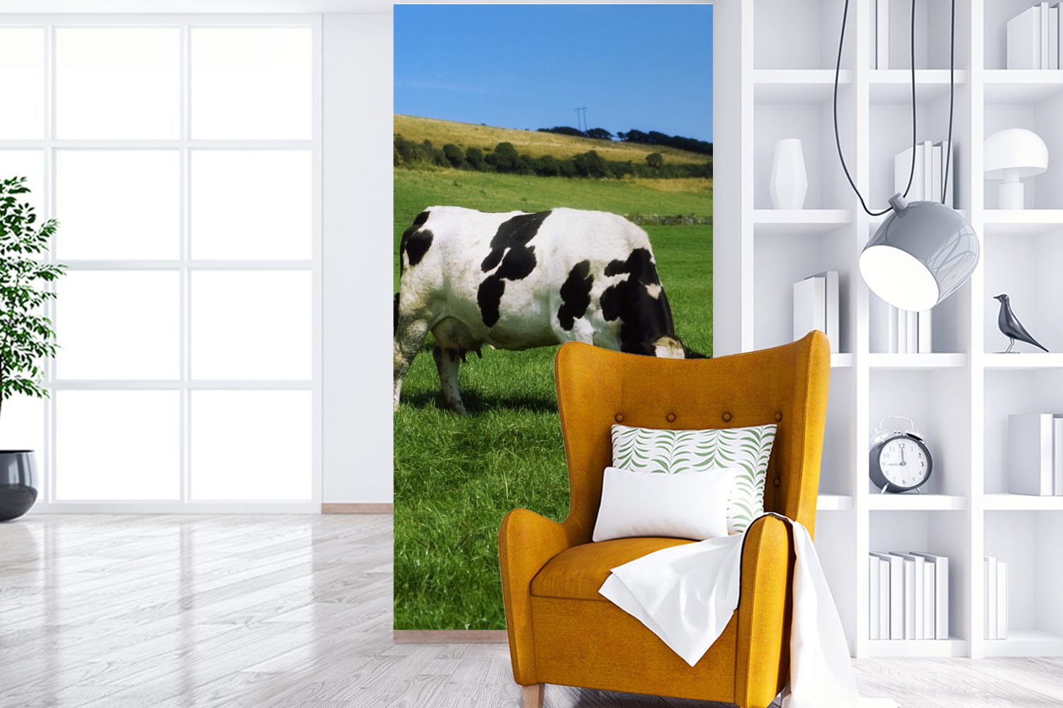 Fototapete Wohnzimmer Fototapete Kuh Gras, Vliestapete Küche, Schlafzimmer - Tiere (2 bedruckt, Matt, - St), für MuchoWow