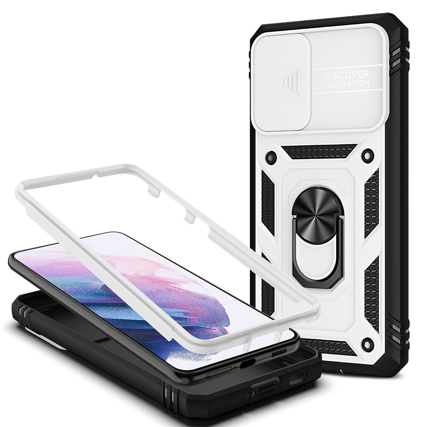 Nalia Smartphone-Hülle Samsung Galaxy S21 15,7 cm (6,2 Zoll), Outdoor Military-Style Ring Hülle / Kamera-Abdeckung & Display-Rahmen