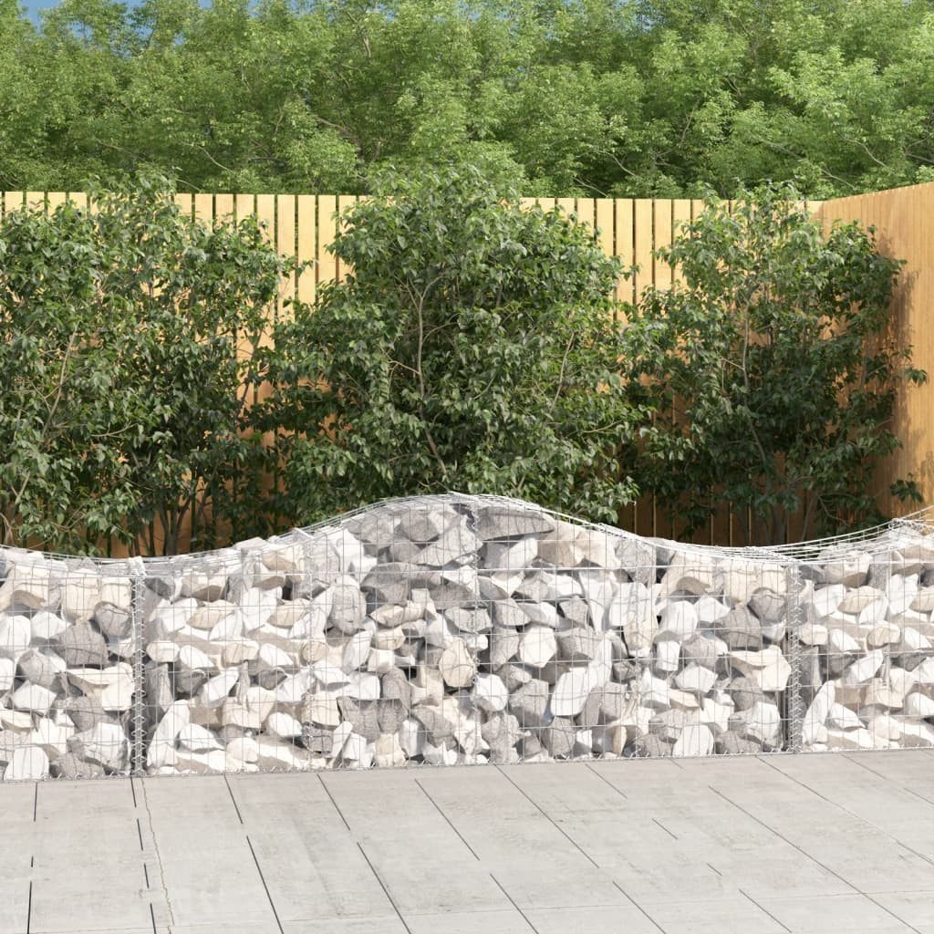 furnicato Gabionenzaun Gabionenwand Hochbogen 200x50x60/80 cm Silber verzinktes Eisen, Wetterfester Sichtschutz mit stabilen Haken für den Hinterhof