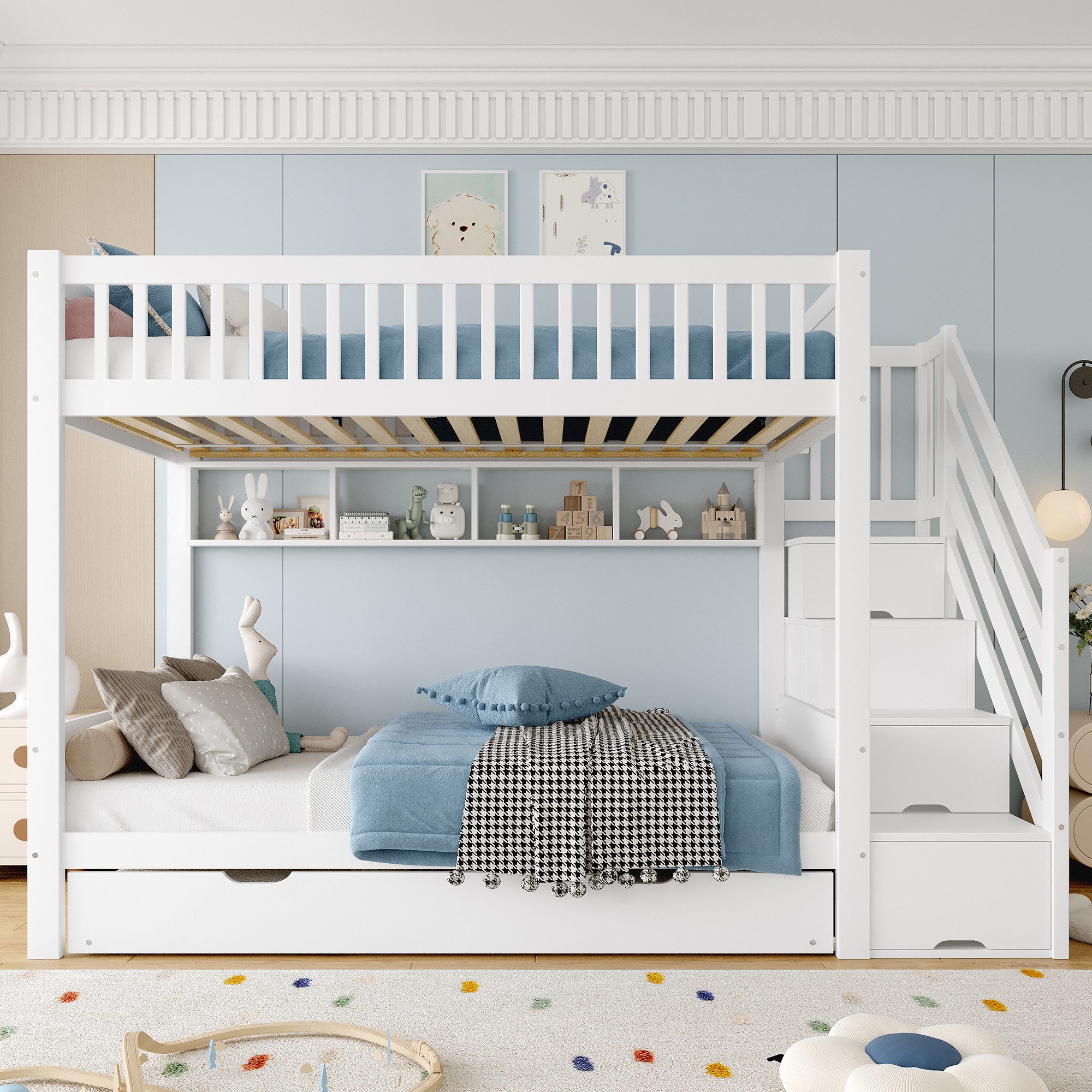 Flieks Etagenbett, Kinderbett 90x200cm mit Ausziehbett günstig online kaufen