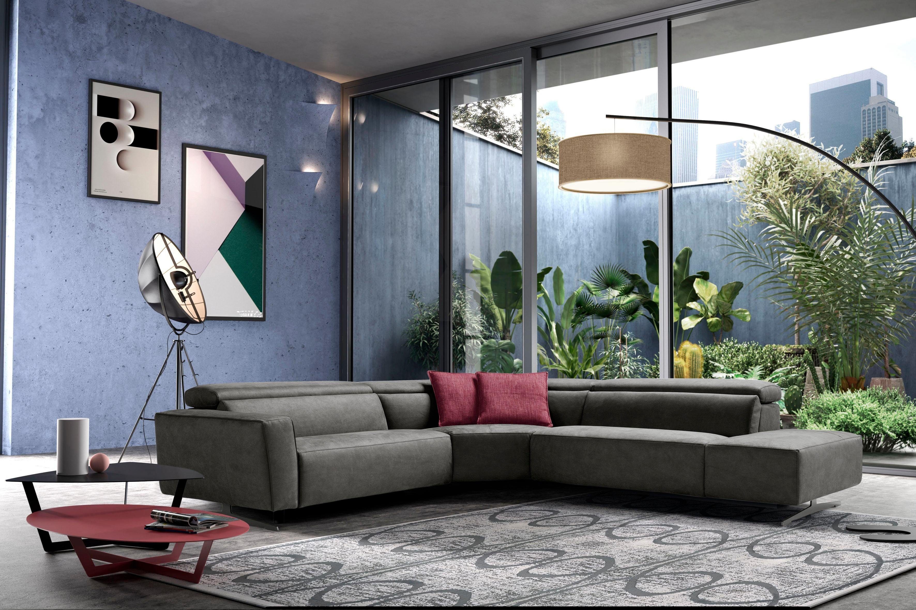 Egoitaliano Ecksofa Stefanie-e, Designsofa der Extraklasse, bequem mit hohem Sitzkomfort, mit Relaxfunktion und verstellbaren Kopfteilelementen
